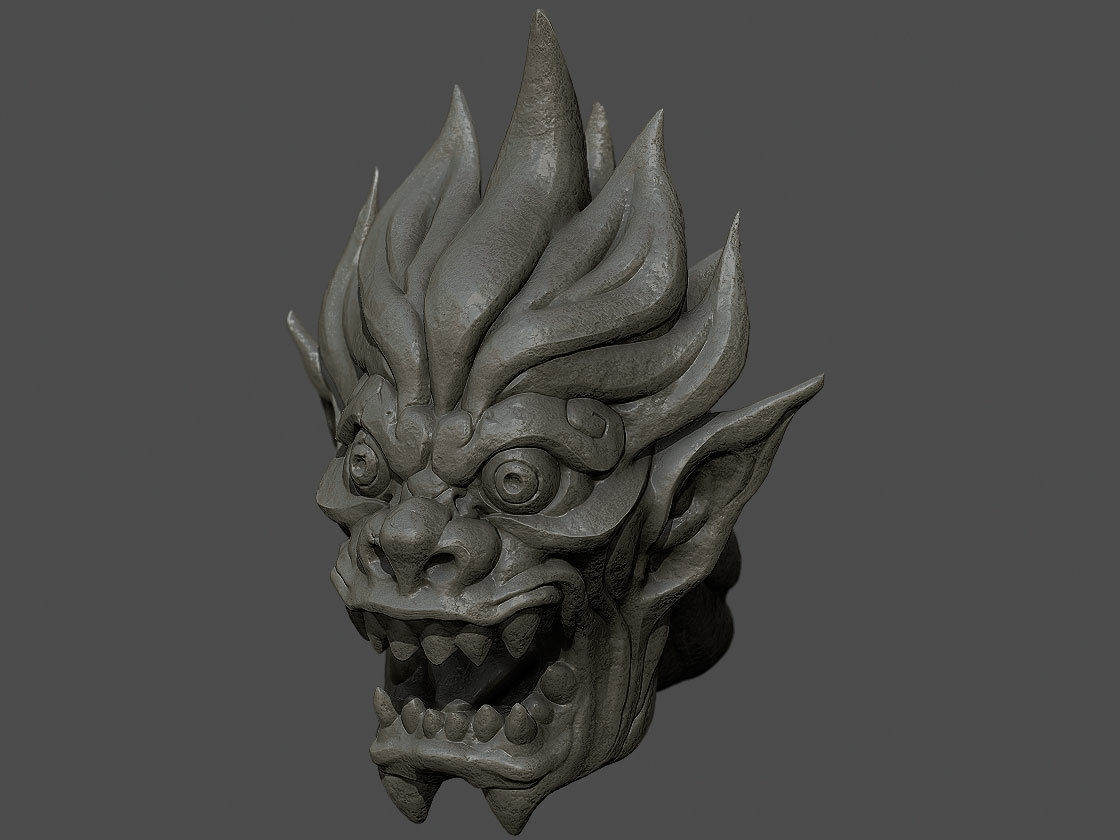 monster head statue 3D print model_3