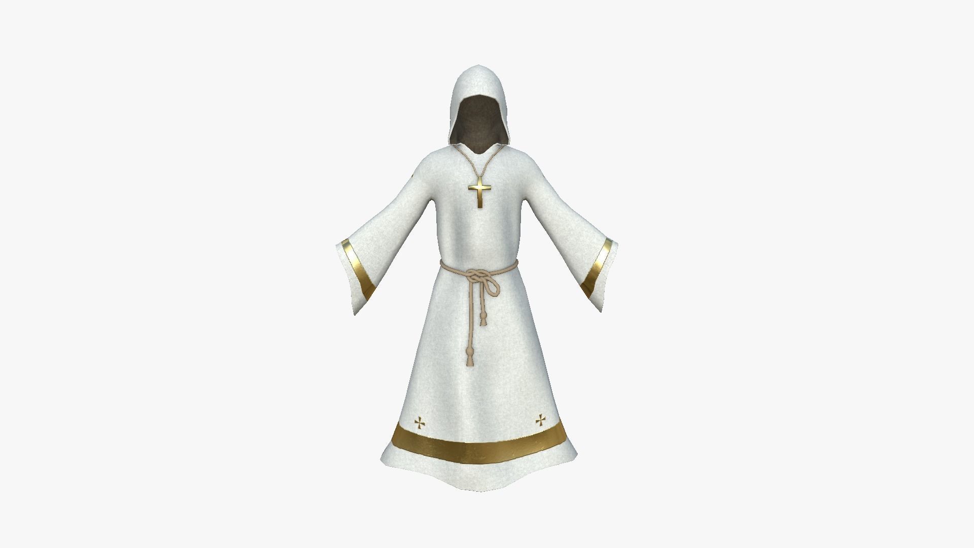 Priest Outfit A04 White Gold - Character Clothing Design Low-poly 3D model_1
