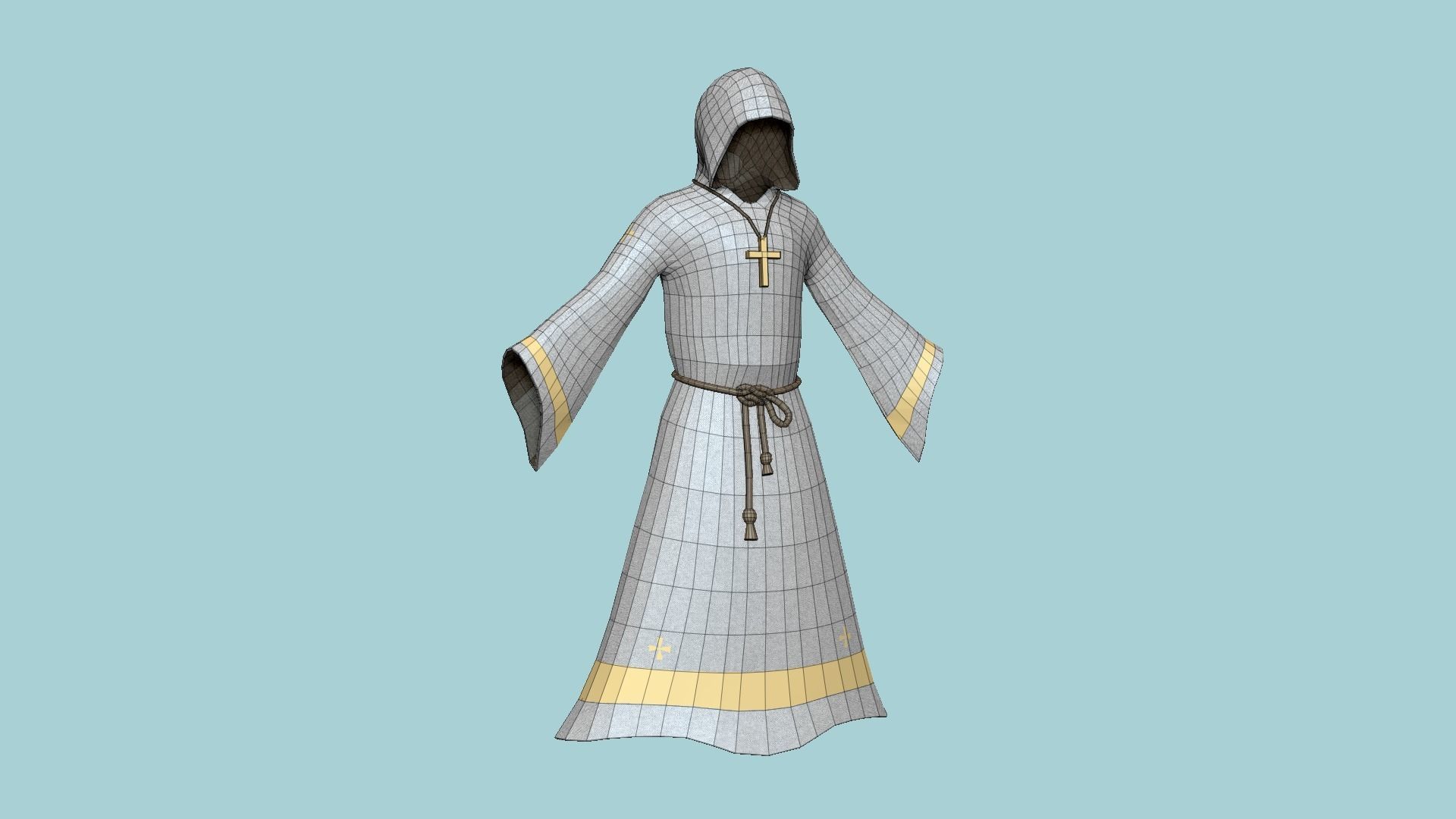 Priest Outfit A04 White Gold - Character Clothing Design Low-poly 3D model_17