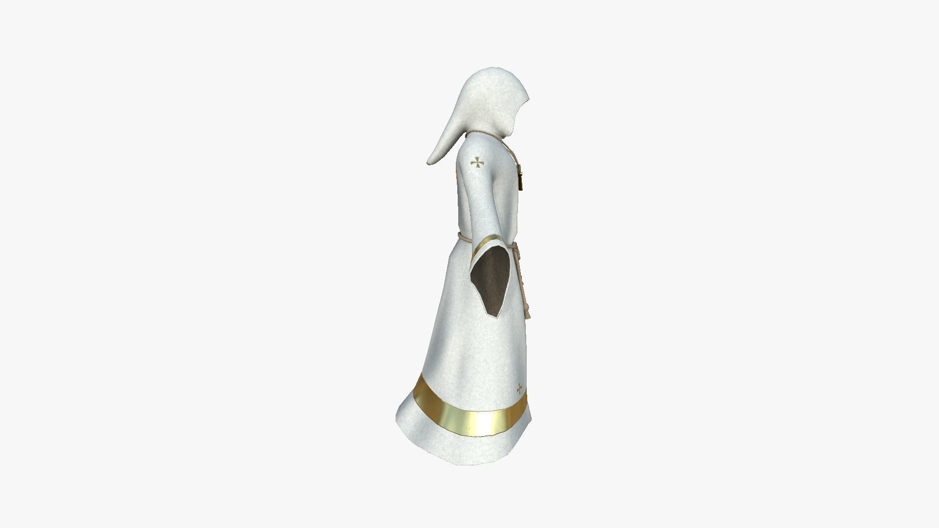 Priest Outfit A04 White Gold - Character Clothing Design Low-poly 3D model_4