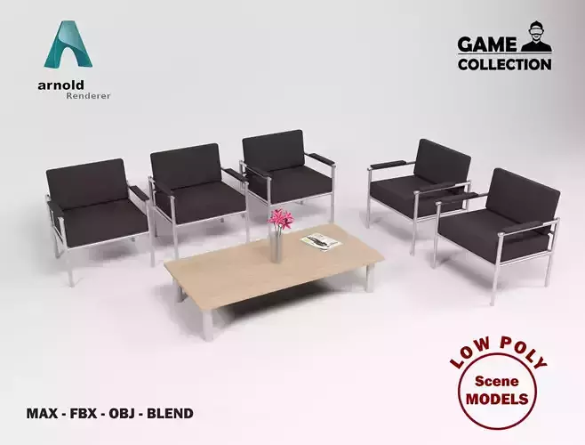 Waiting room furniture 2 Low-poly 3D model