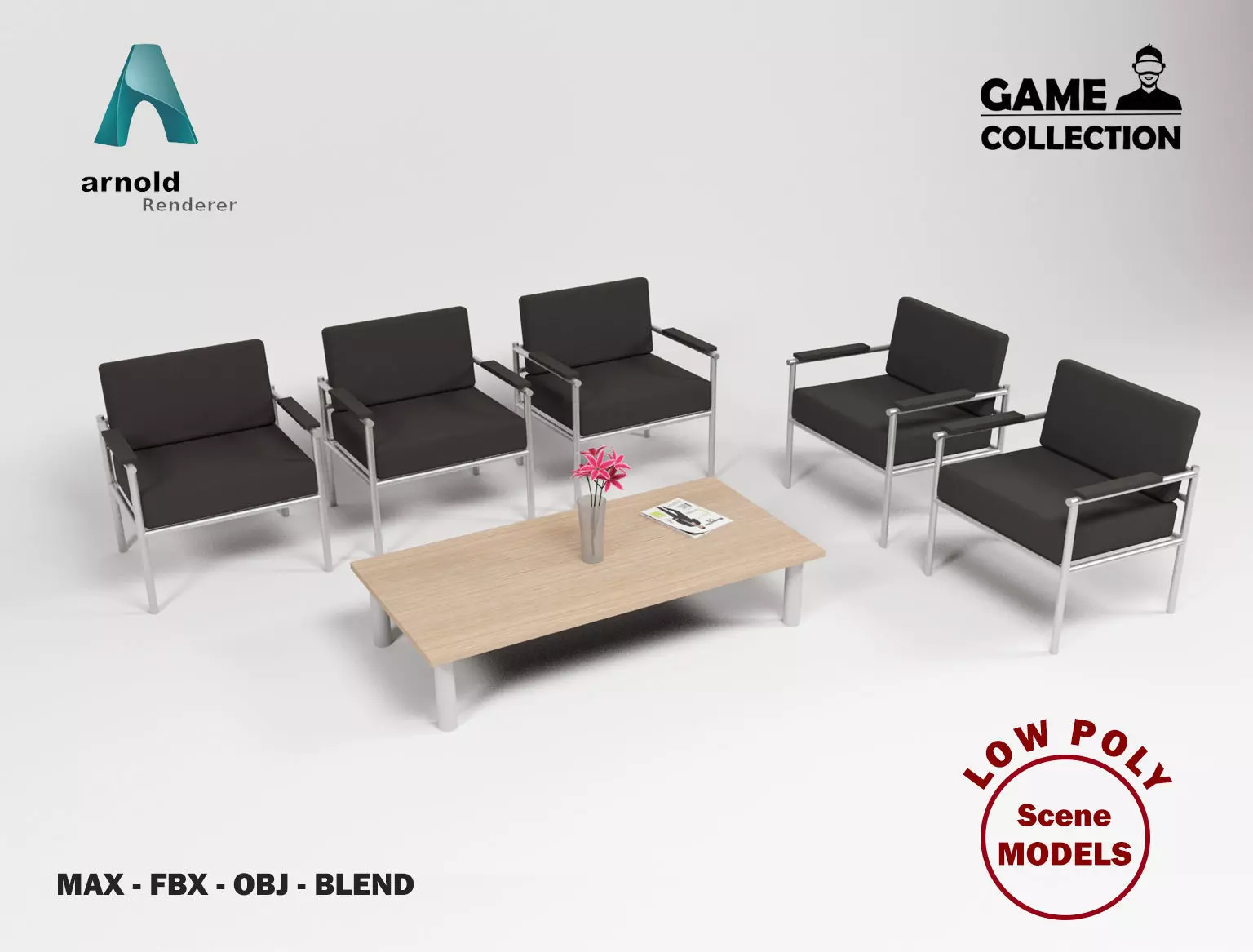 Waiting room furniture 2 Low-poly 3D model