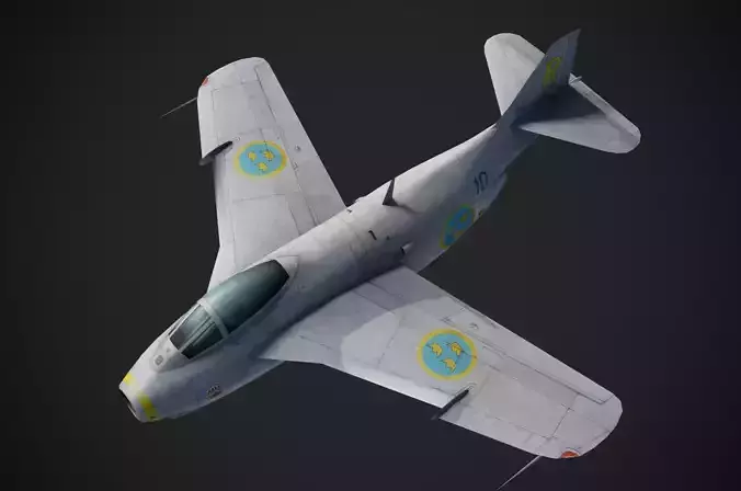The Saab 29 Tunnan Hand painted game model Low-poly 3D model Low-poly 3D model