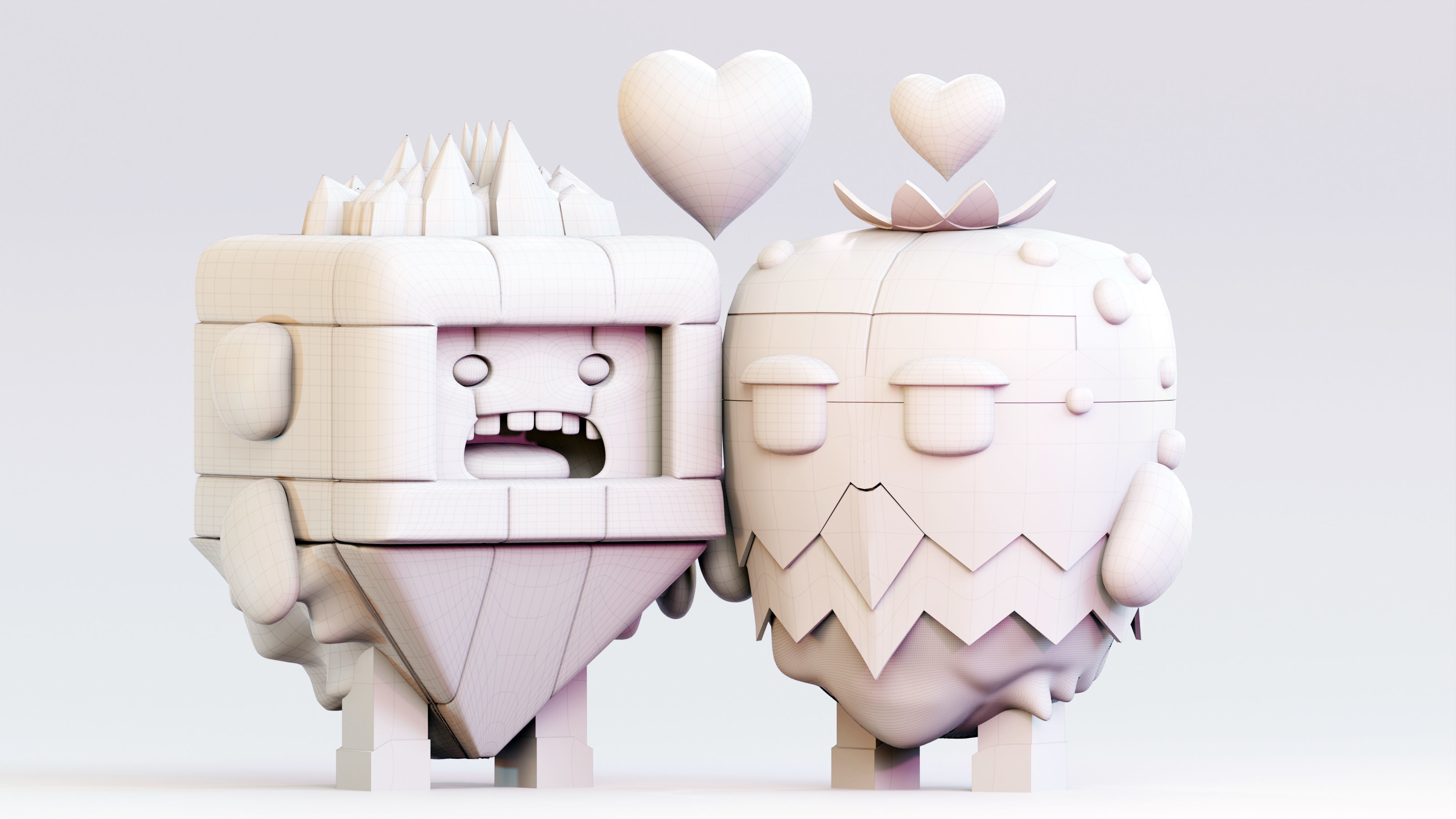 Cute Monster Couple Emoji Low-poly 3D model_4