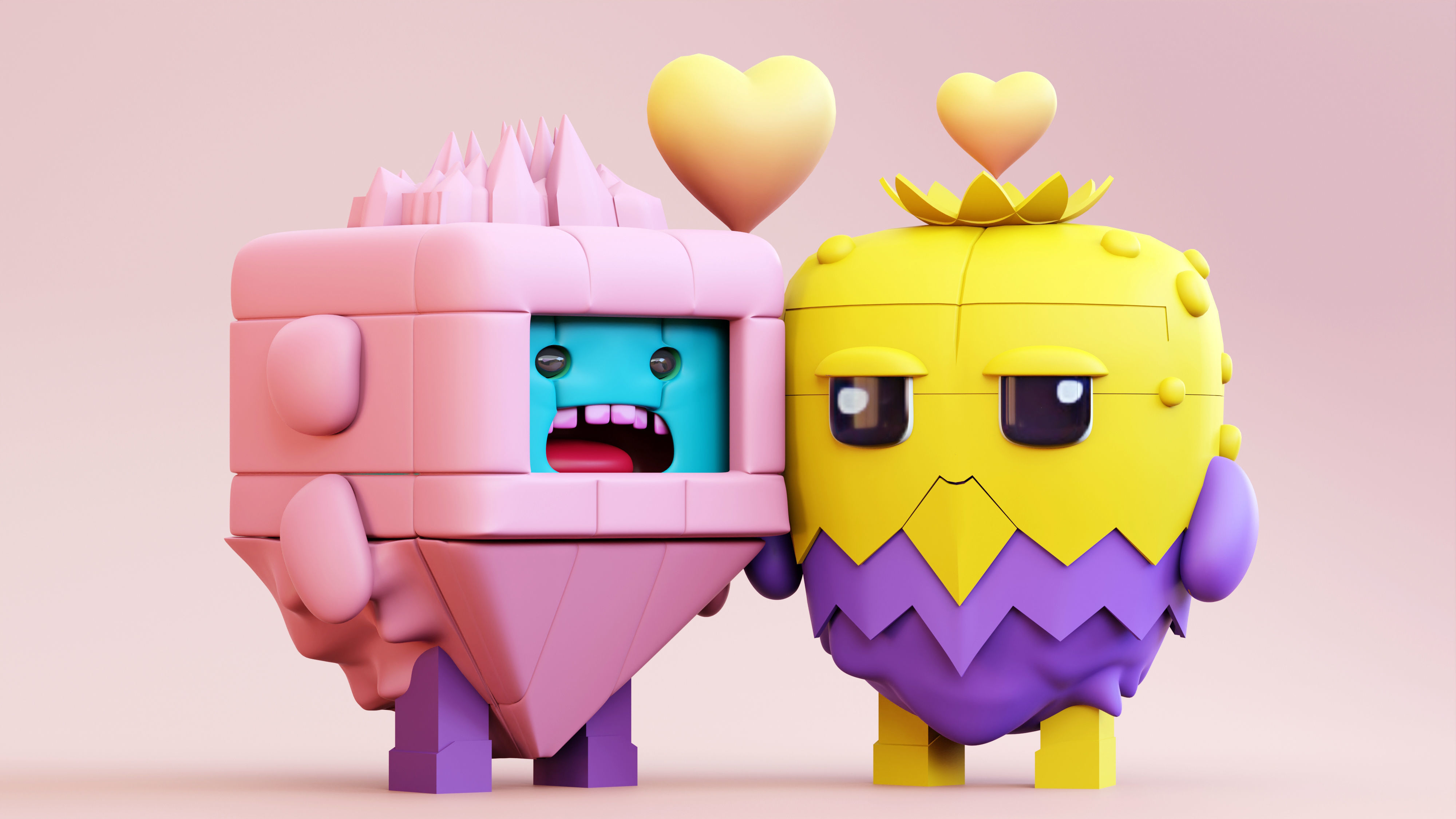Cute Monster Couple Emoji Low-poly 3D model_5