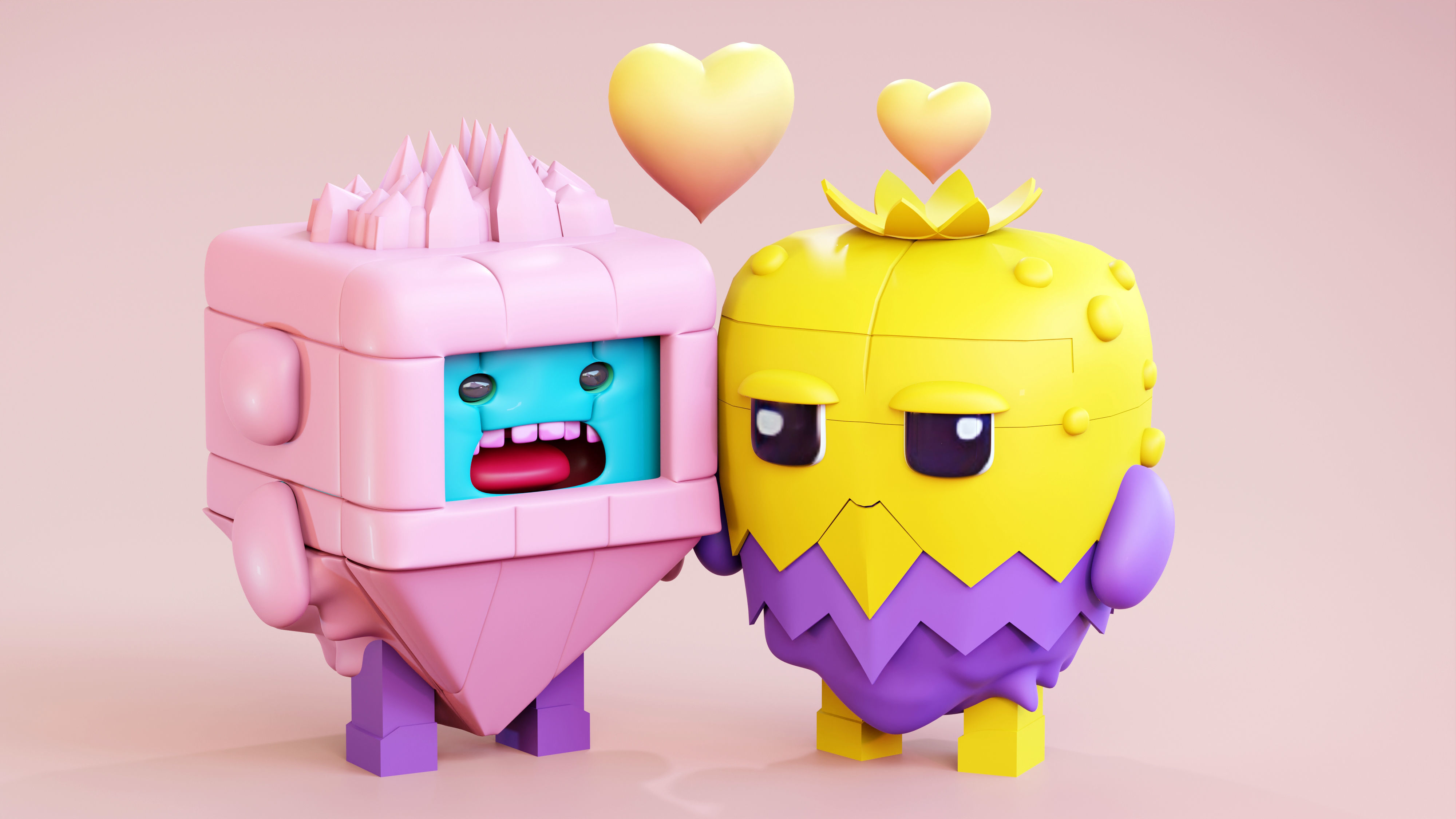 Cute Monster Couple Emoji Low-poly 3D model_8