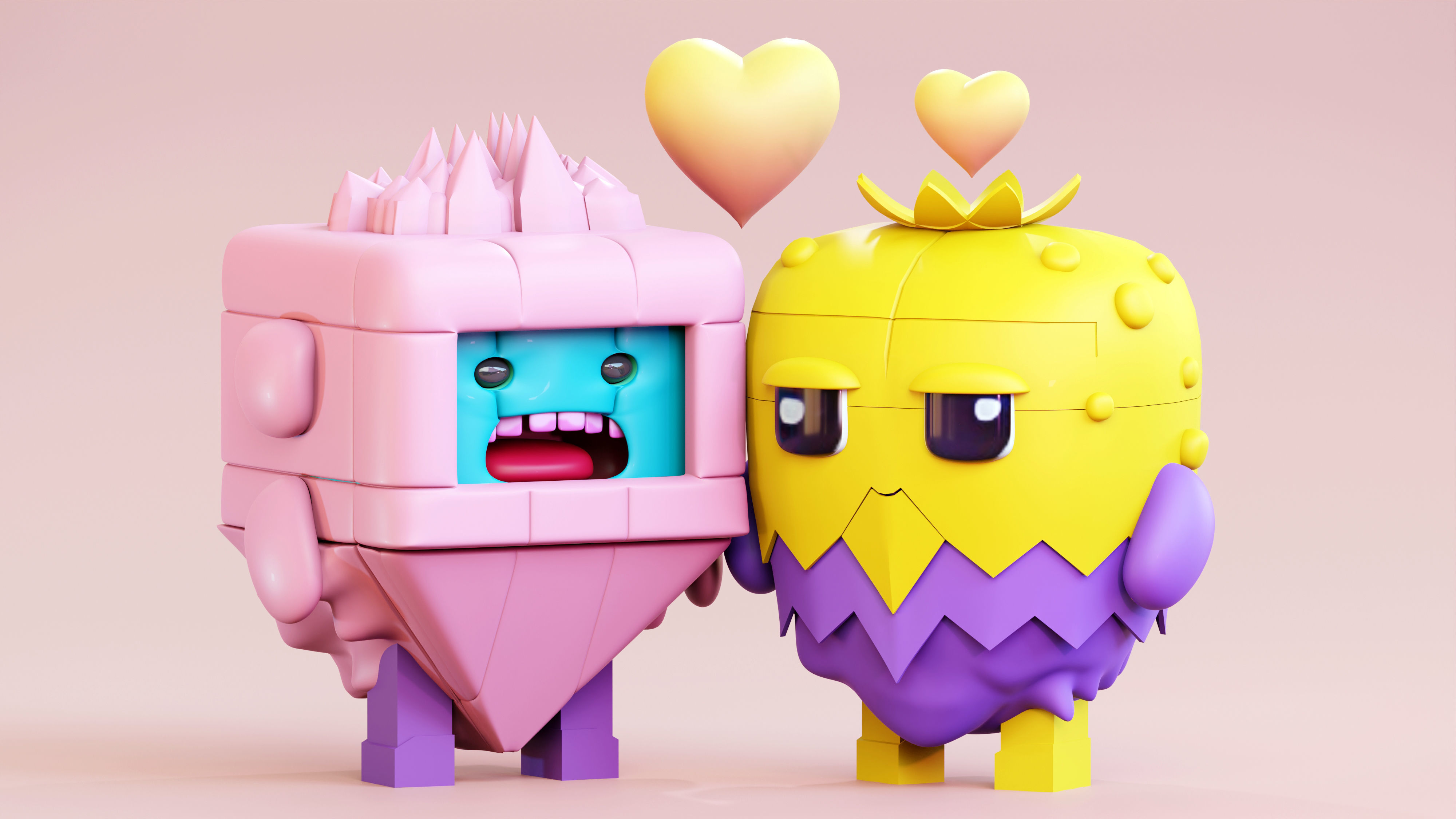Cute Monster Couple Emoji Low-poly 3D model_2