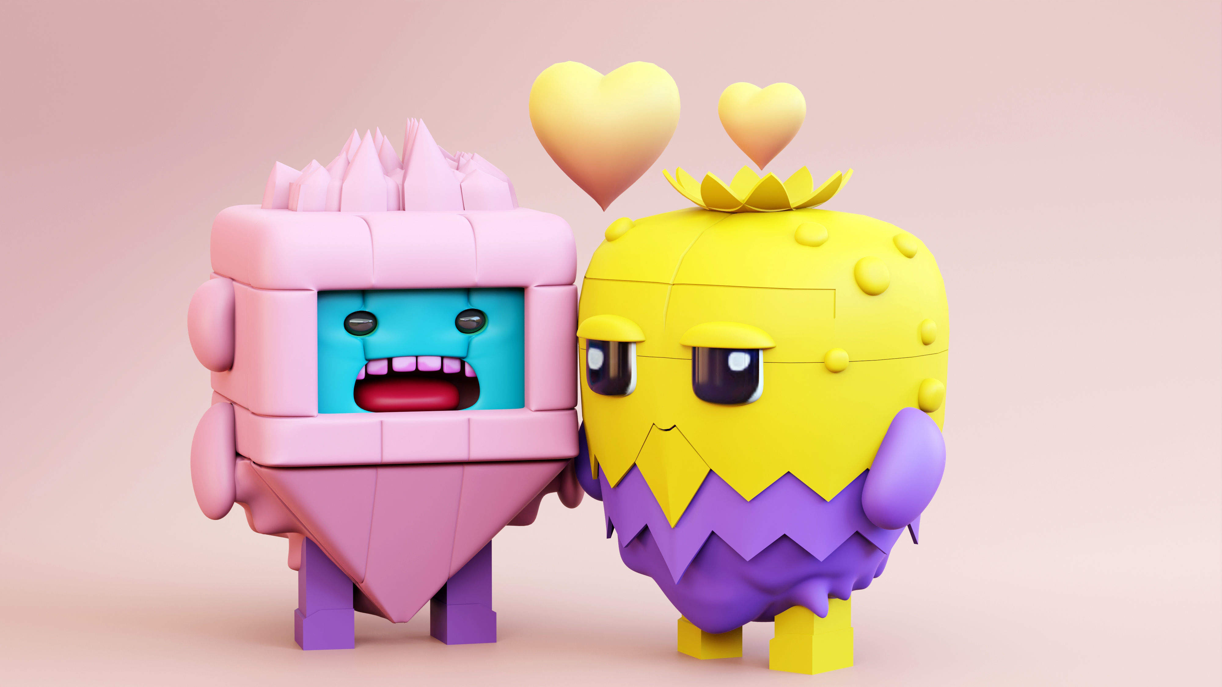 Cute Monster Couple Emoji Low-poly 3D model_3