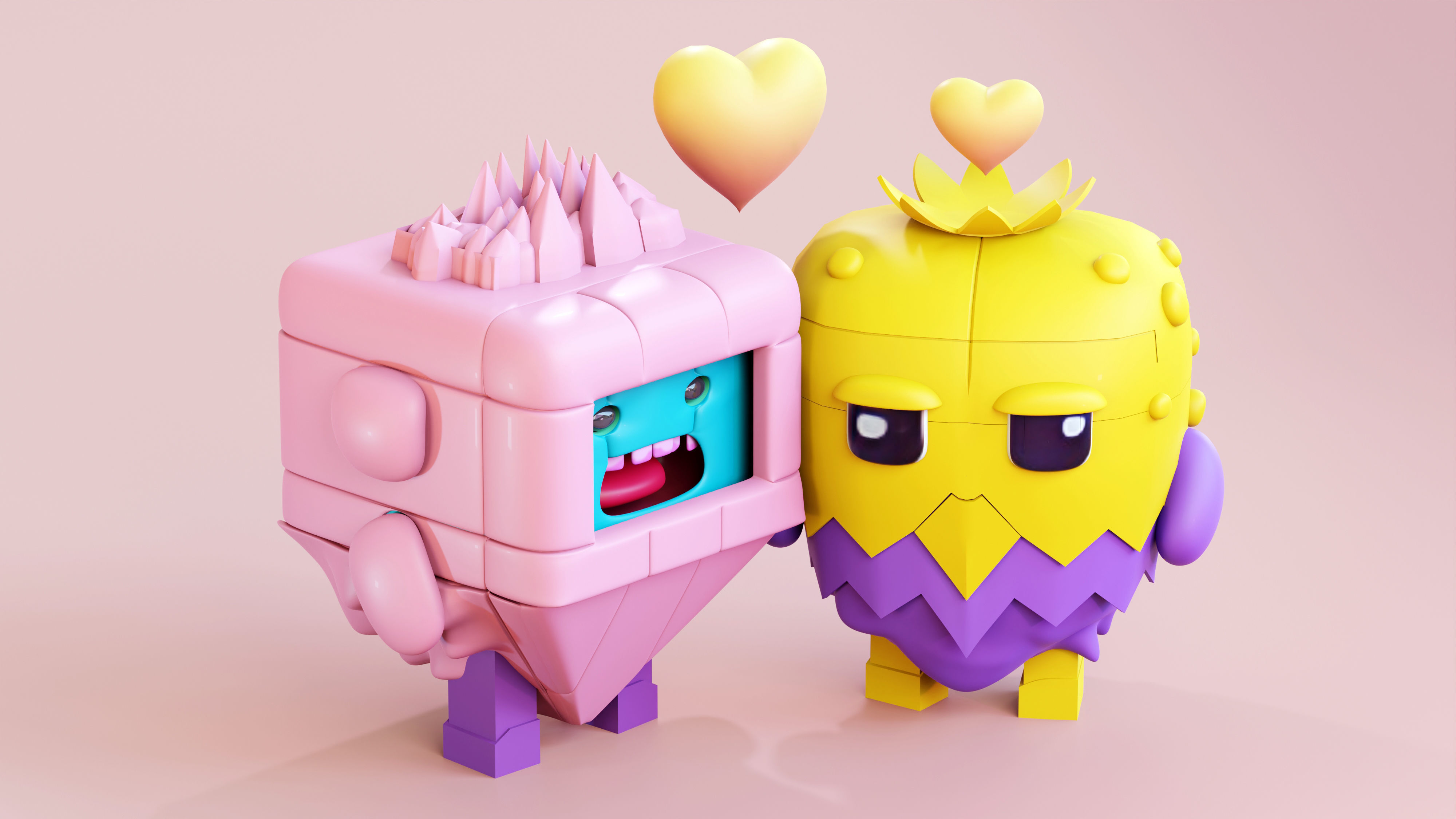 Cute Monster Couple Emoji Low-poly 3D model_9