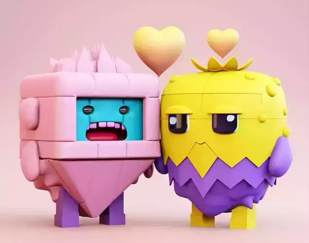 Cute Monster Couple Emoji Low-poly 3D model