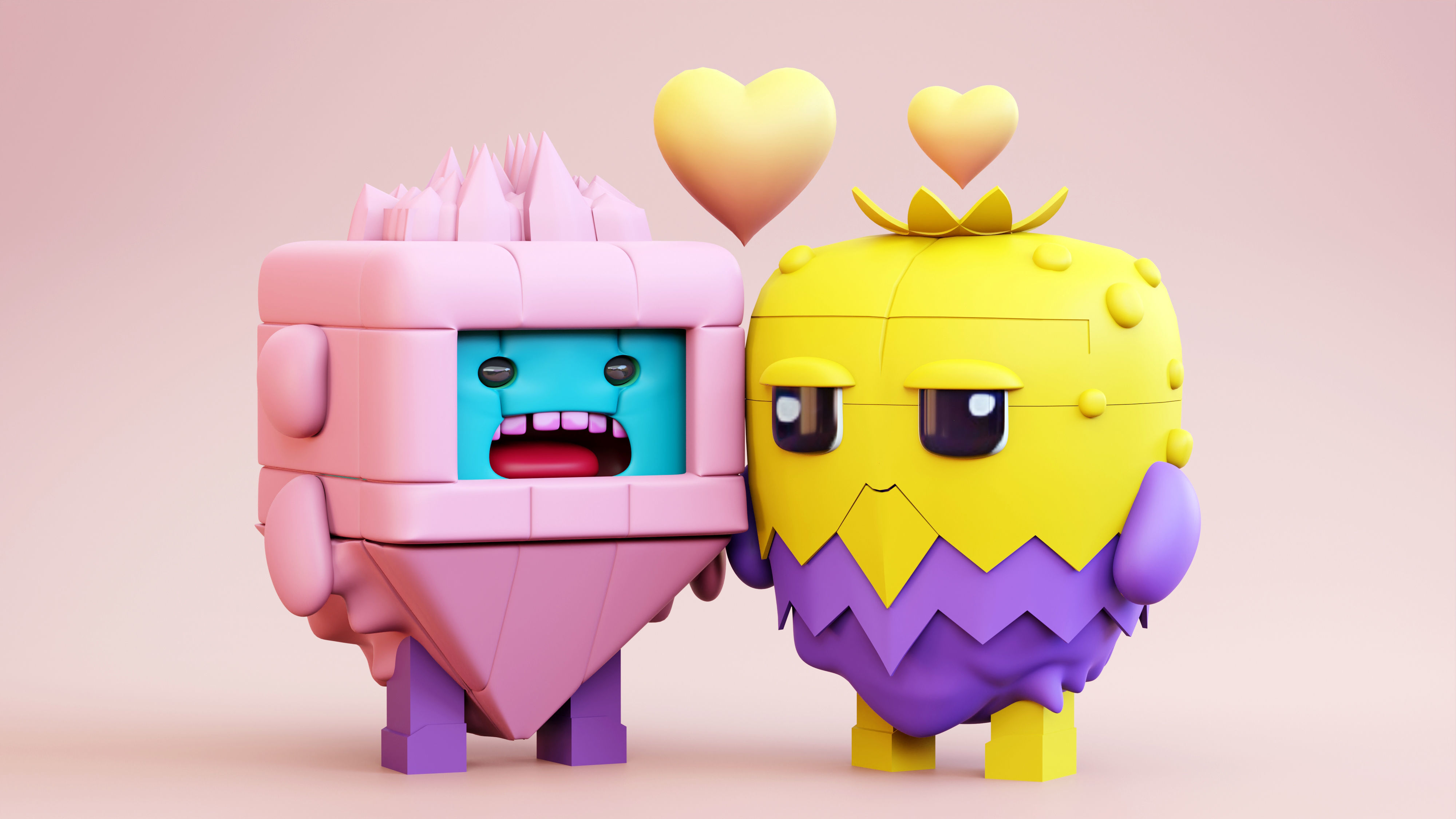 Cute Monster Couple Emoji Low-poly 3D model_1