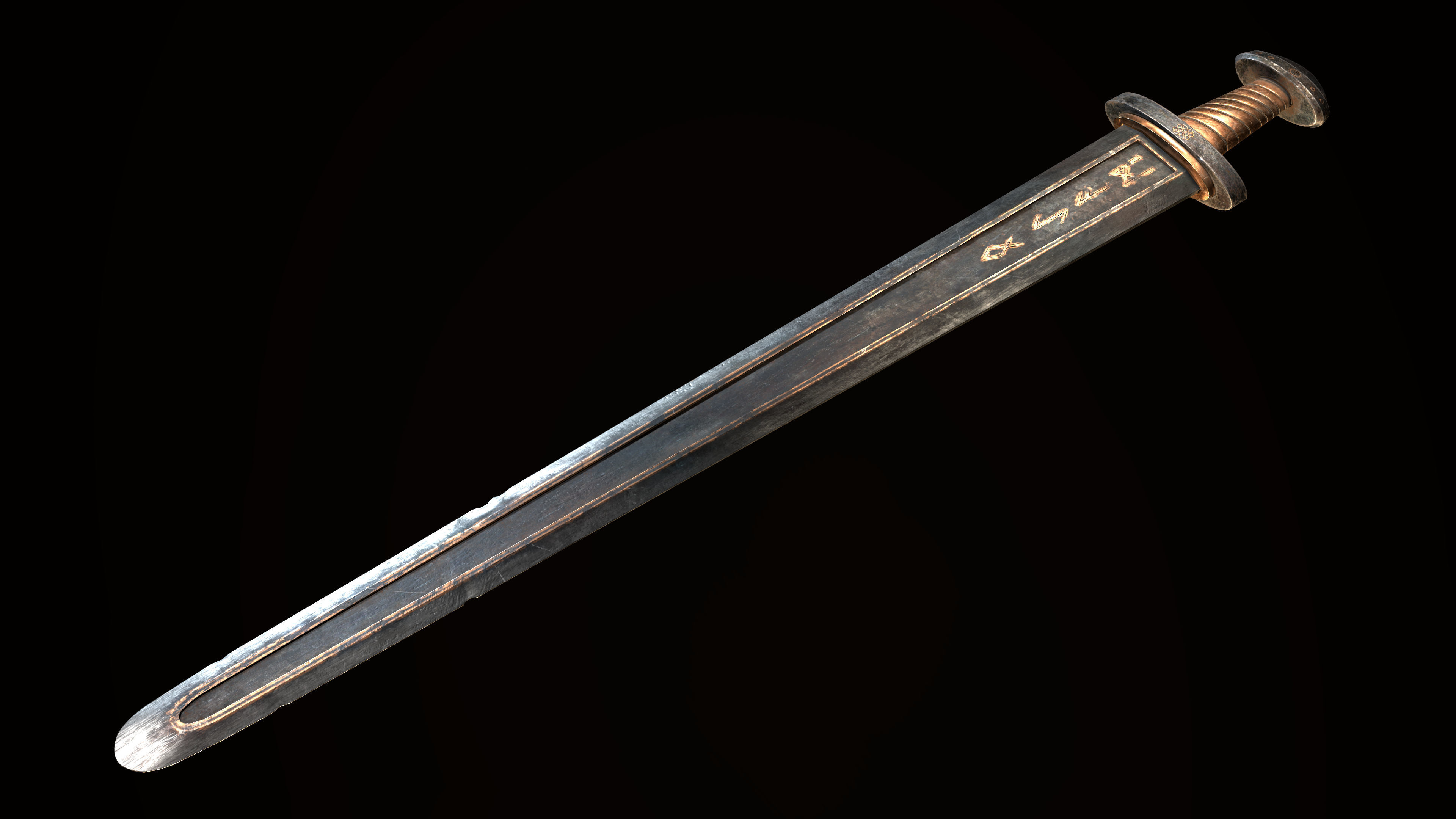 Medieval battle viking sword Game ready Low-poly 3D model_3