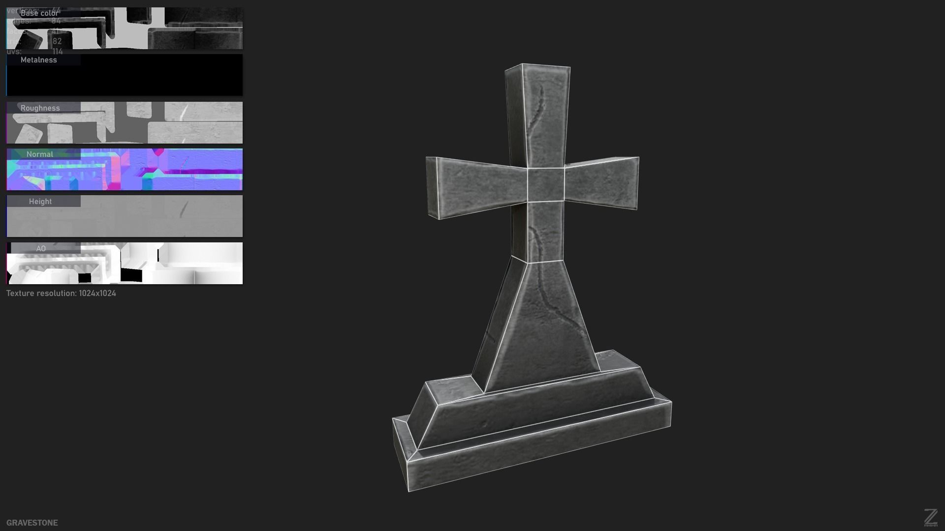 Gravestone  Low-poly 3D model_1