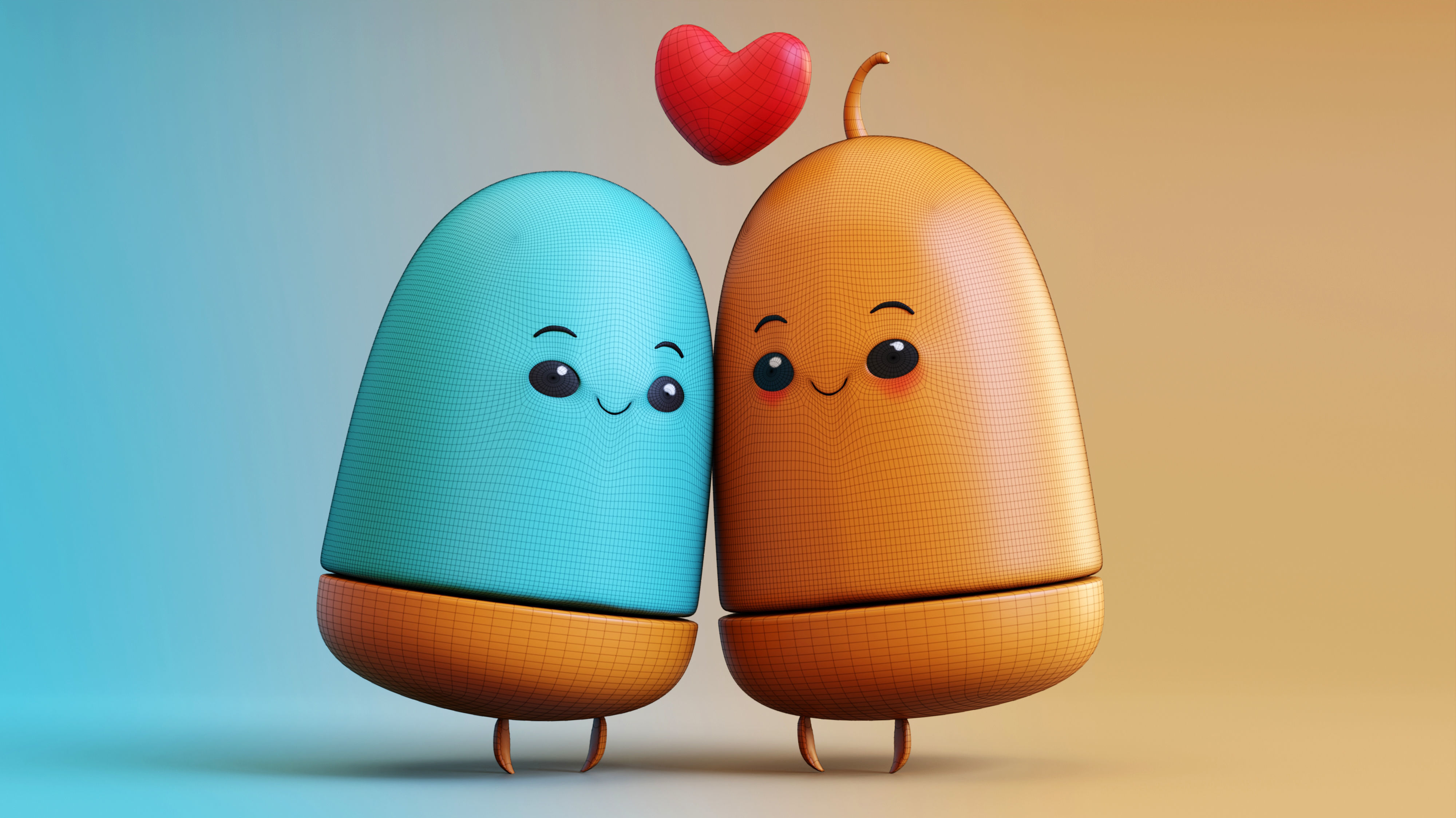 Adorable Emoji Cartoon Couple Low-poly 3D model_1