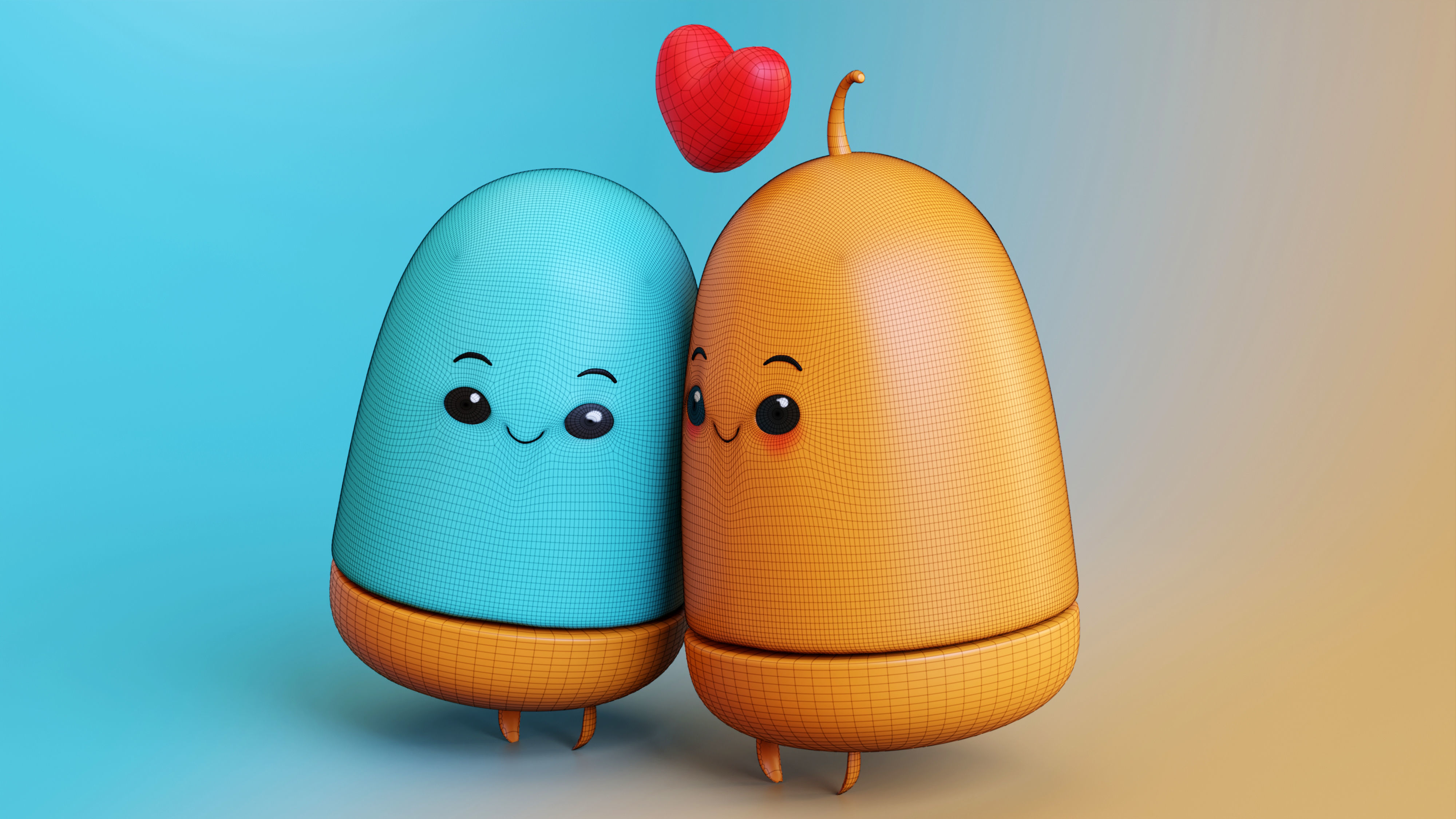Adorable Emoji Cartoon Couple Low-poly 3D model_2