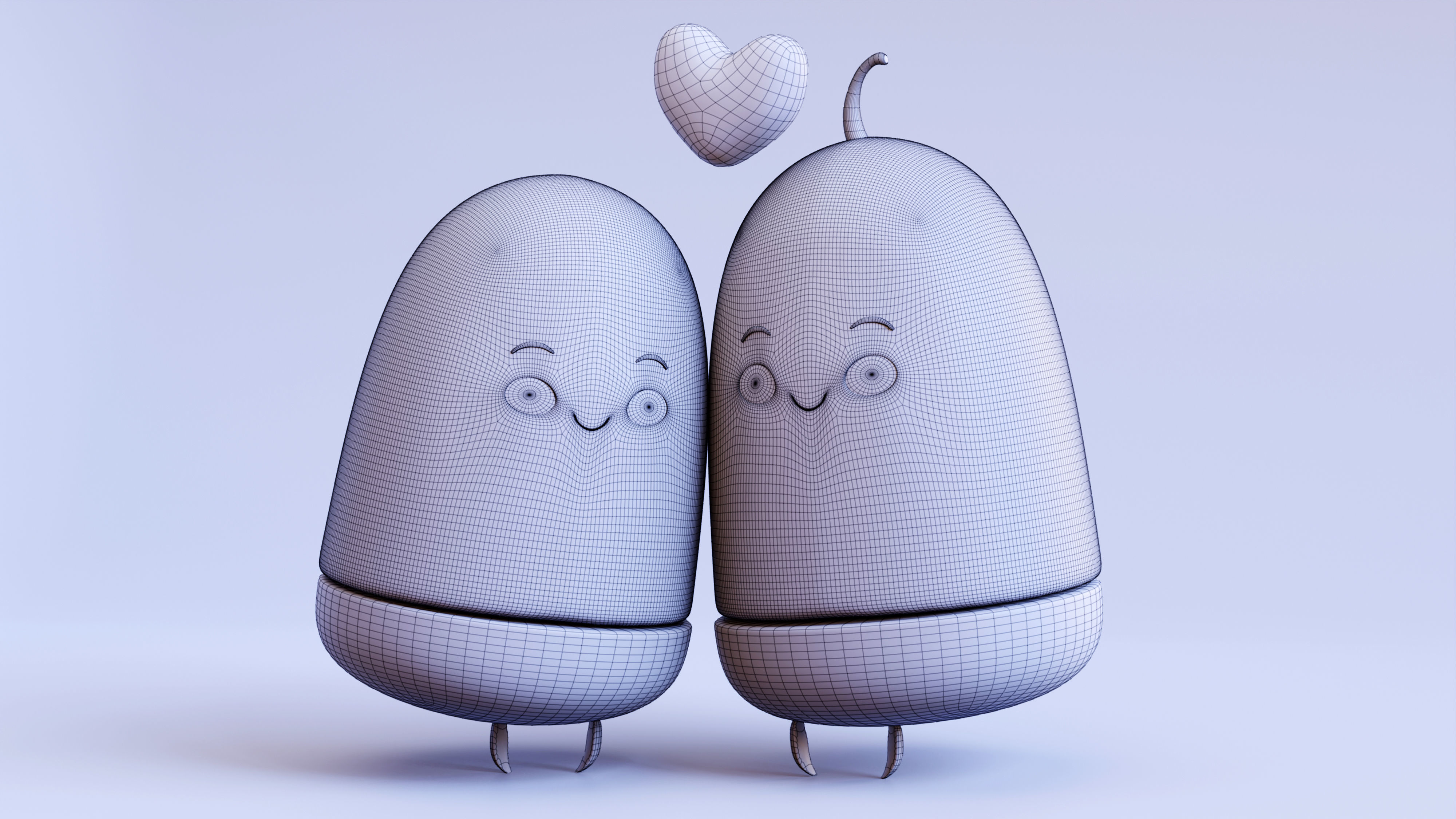 Adorable Emoji Cartoon Couple Low-poly 3D model_3