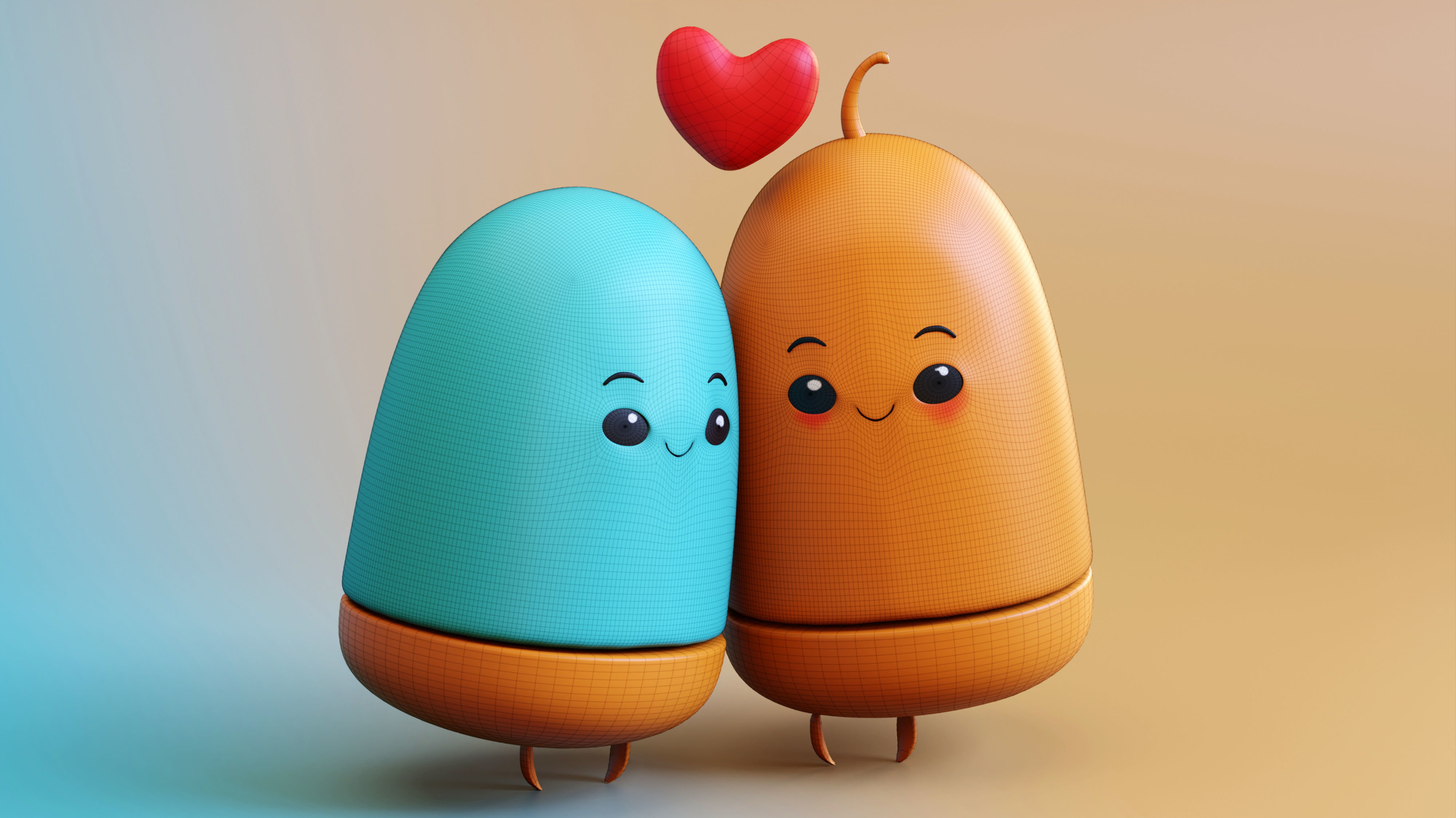 Adorable Emoji Cartoon Couple Low-poly 3D model_4