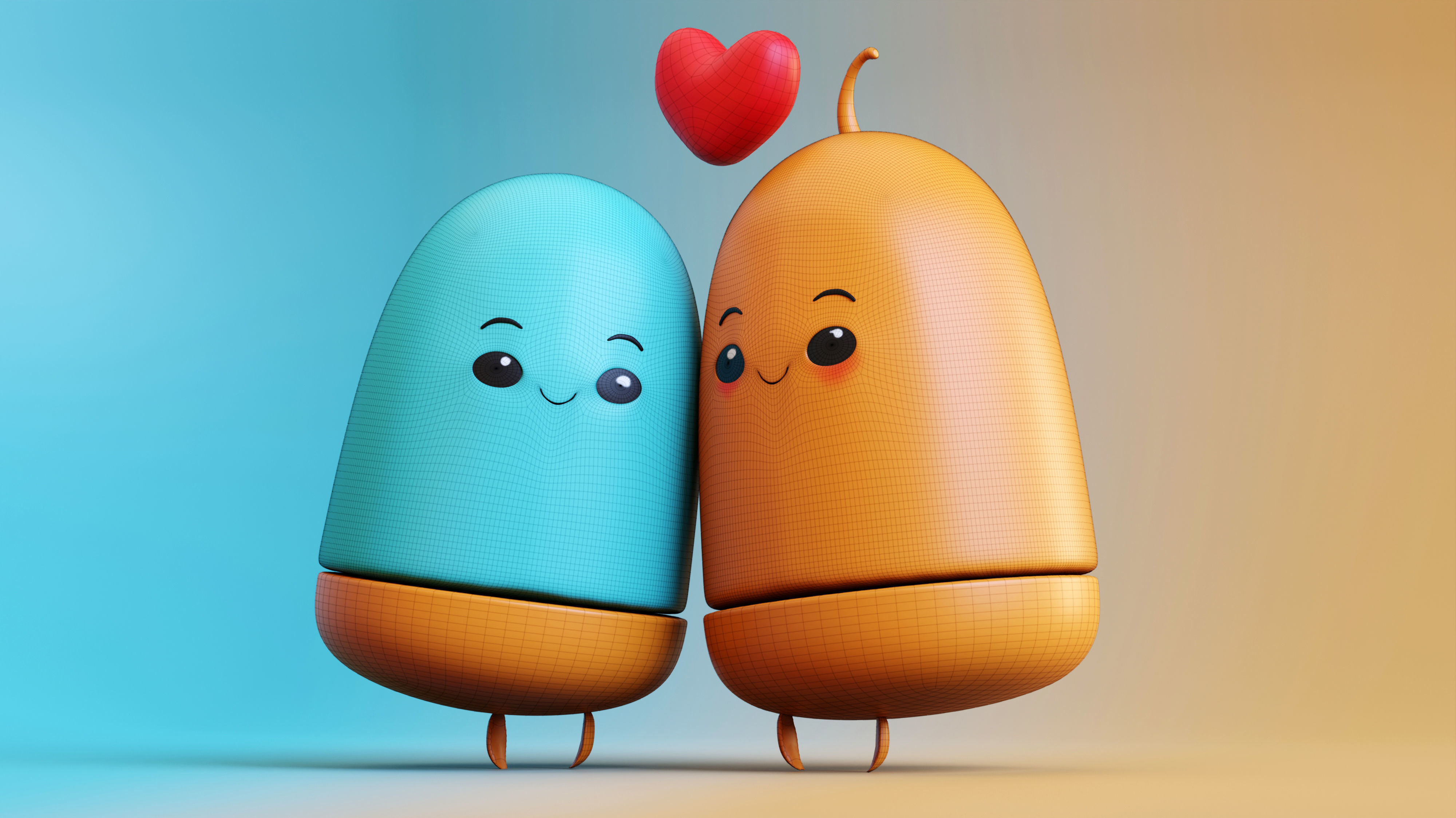 Adorable Emoji Cartoon Couple Low-poly 3D model_9