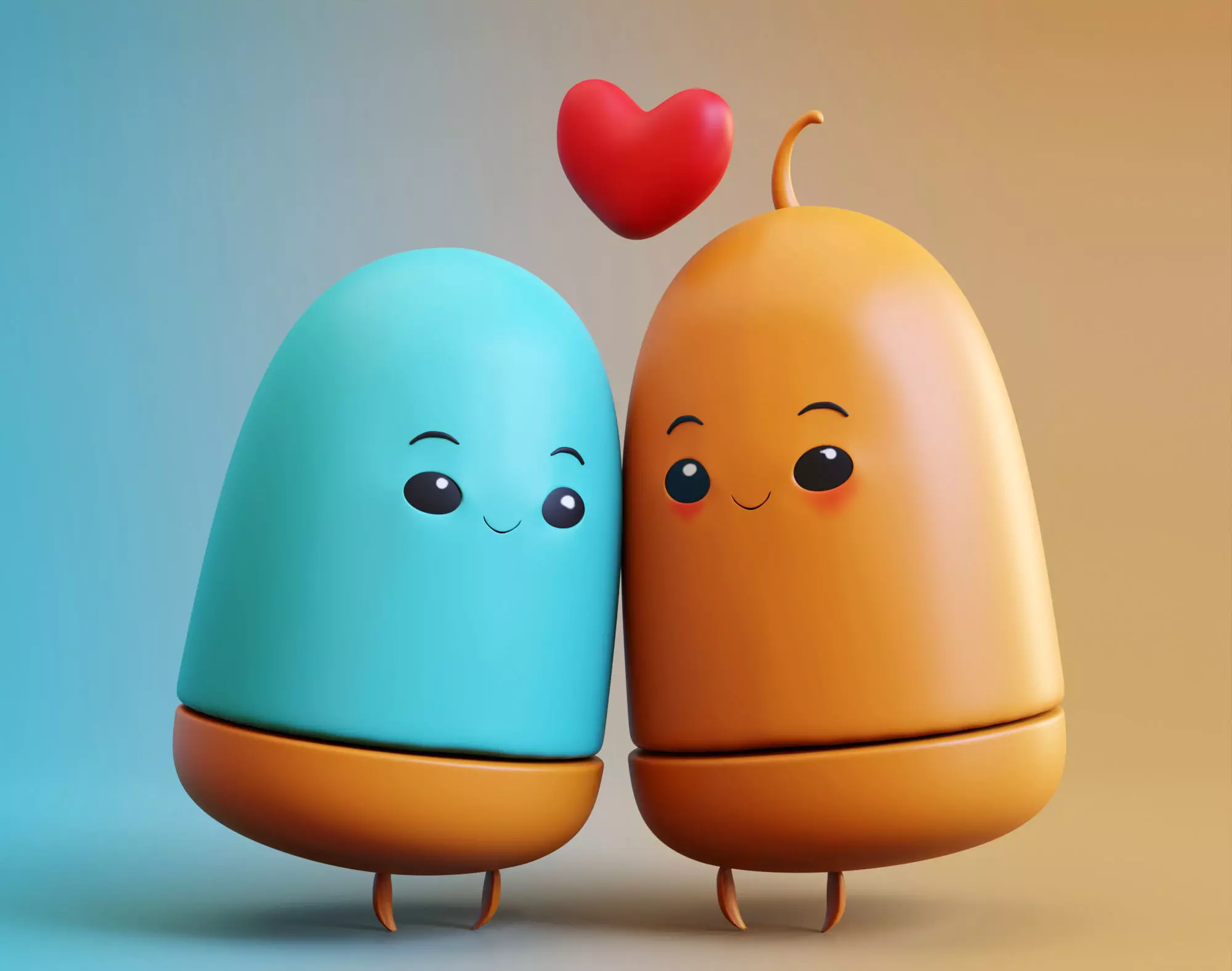 Adorable Emoji Cartoon Couple Low-poly 3D model_0