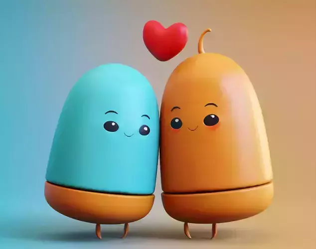 Adorable Emoji Cartoon Couple Low-poly 3D model