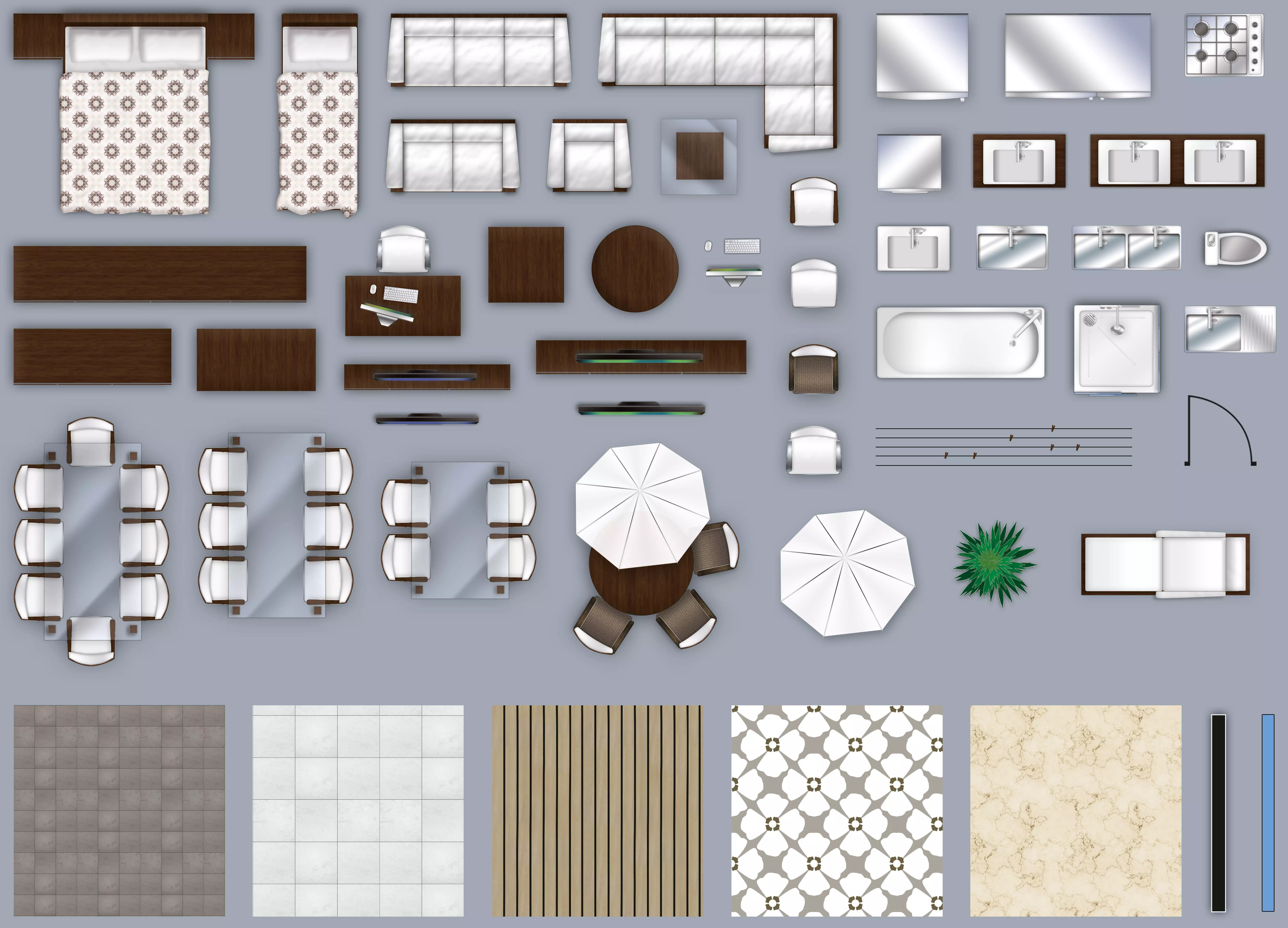 2d furniture floorplan top-down view style-2 PSD 3D model_0