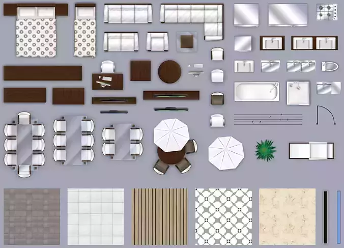 2d furniture floorplan top-down view style-2 PSD 3D model