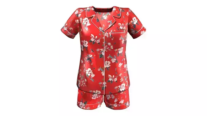 Satin Sleepwear Shirt Short Pants Outfit Low-poly 3D model