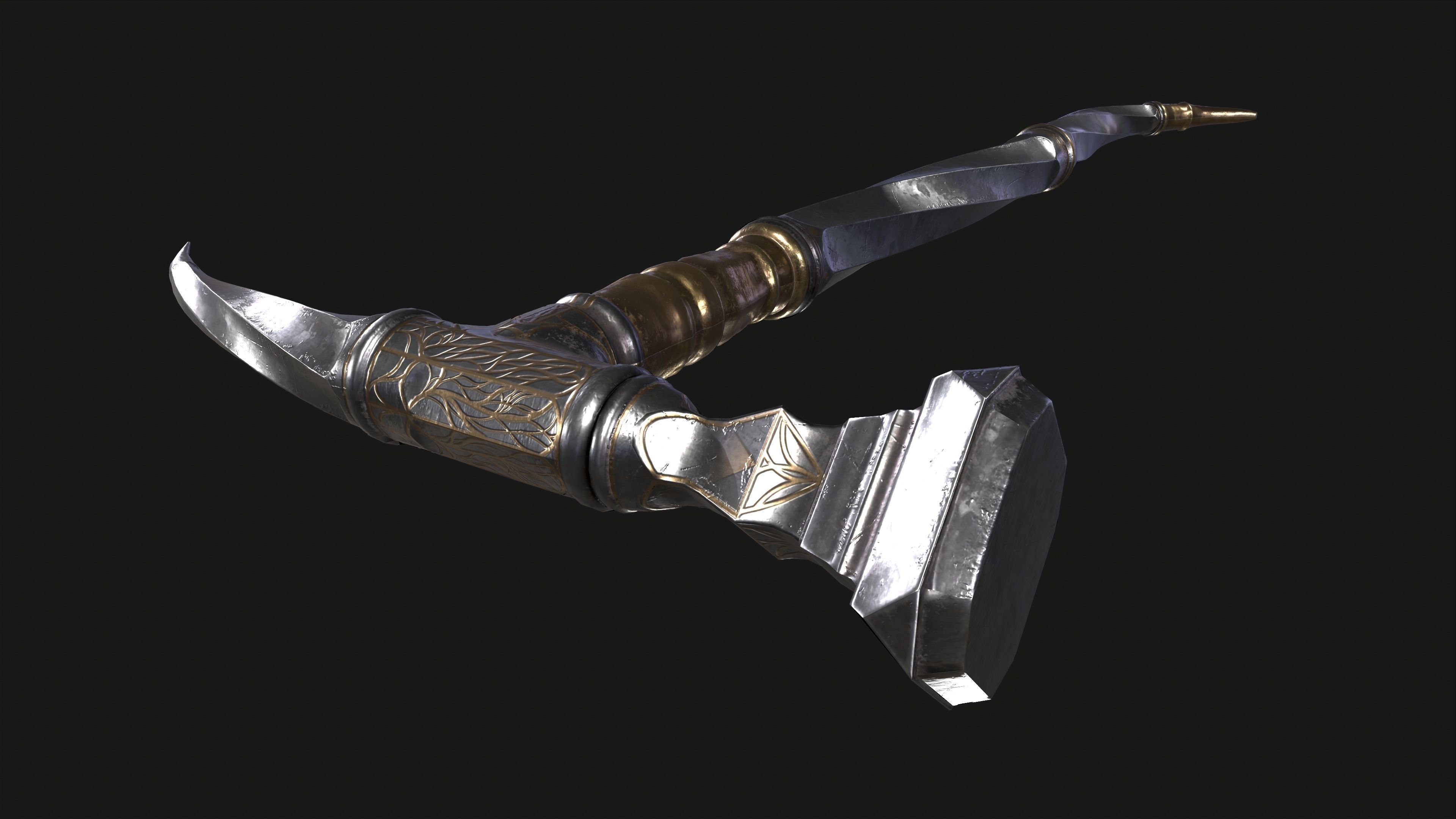 War Hummer Fantazy Melee Weapon Free low-poly 3D model_12