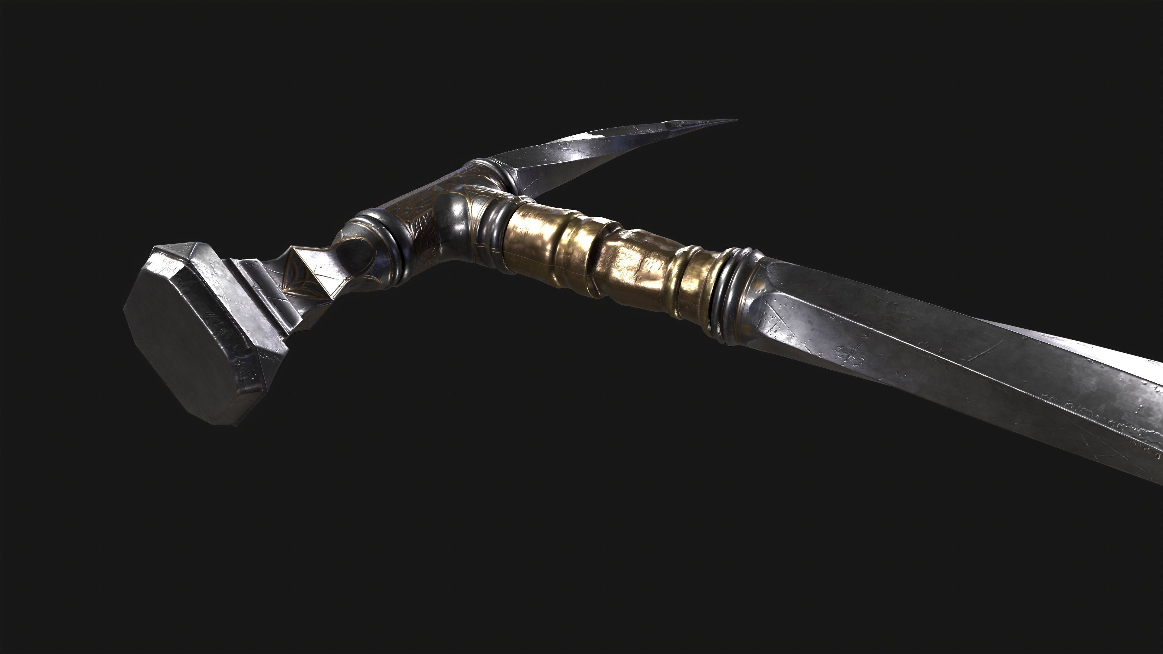 War Hummer Fantazy Melee Weapon Free low-poly 3D model_10