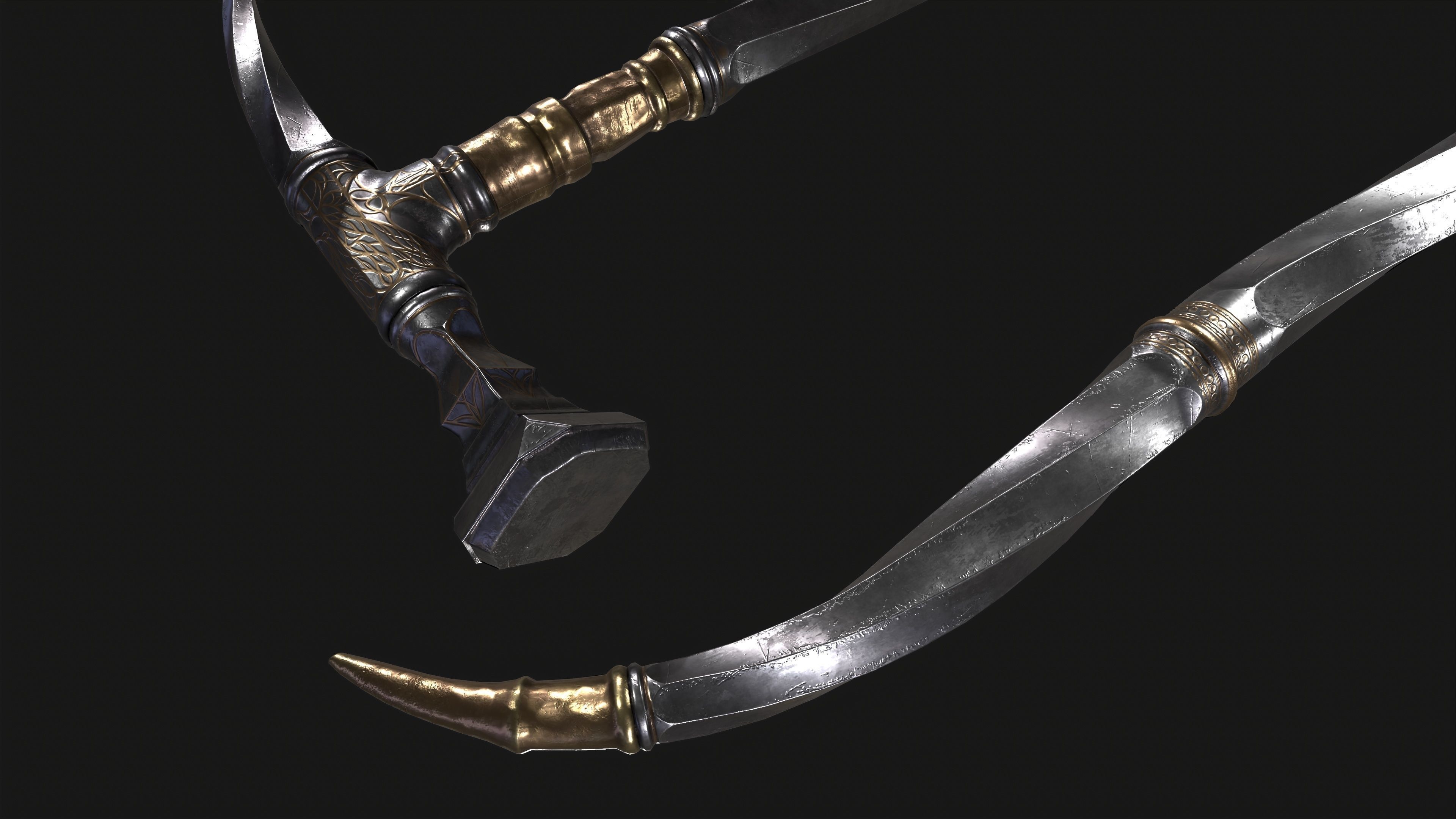 War Hummer Fantazy Melee Weapon Free low-poly 3D model_6