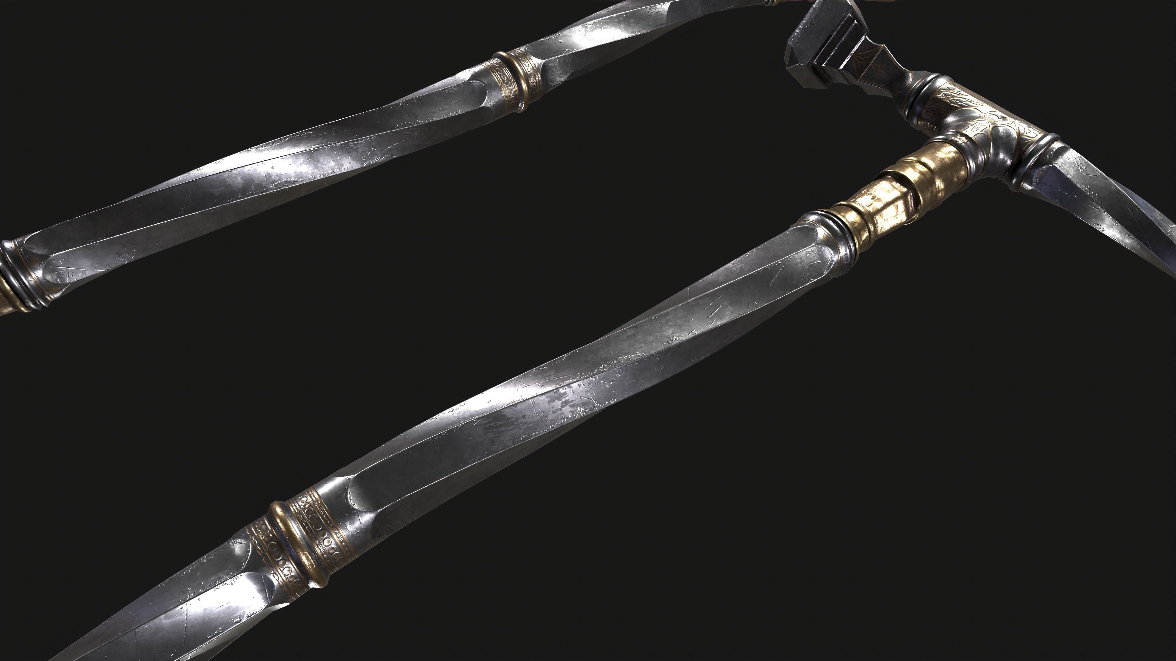 War Hummer Fantazy Melee Weapon Free low-poly 3D model_7