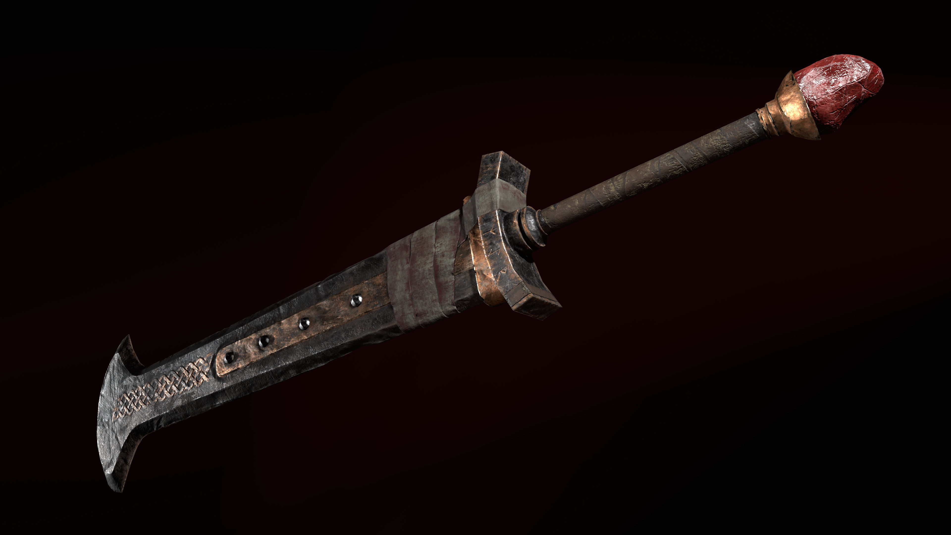 Medieval great viking sword Game ready Low-poly 3D model_3