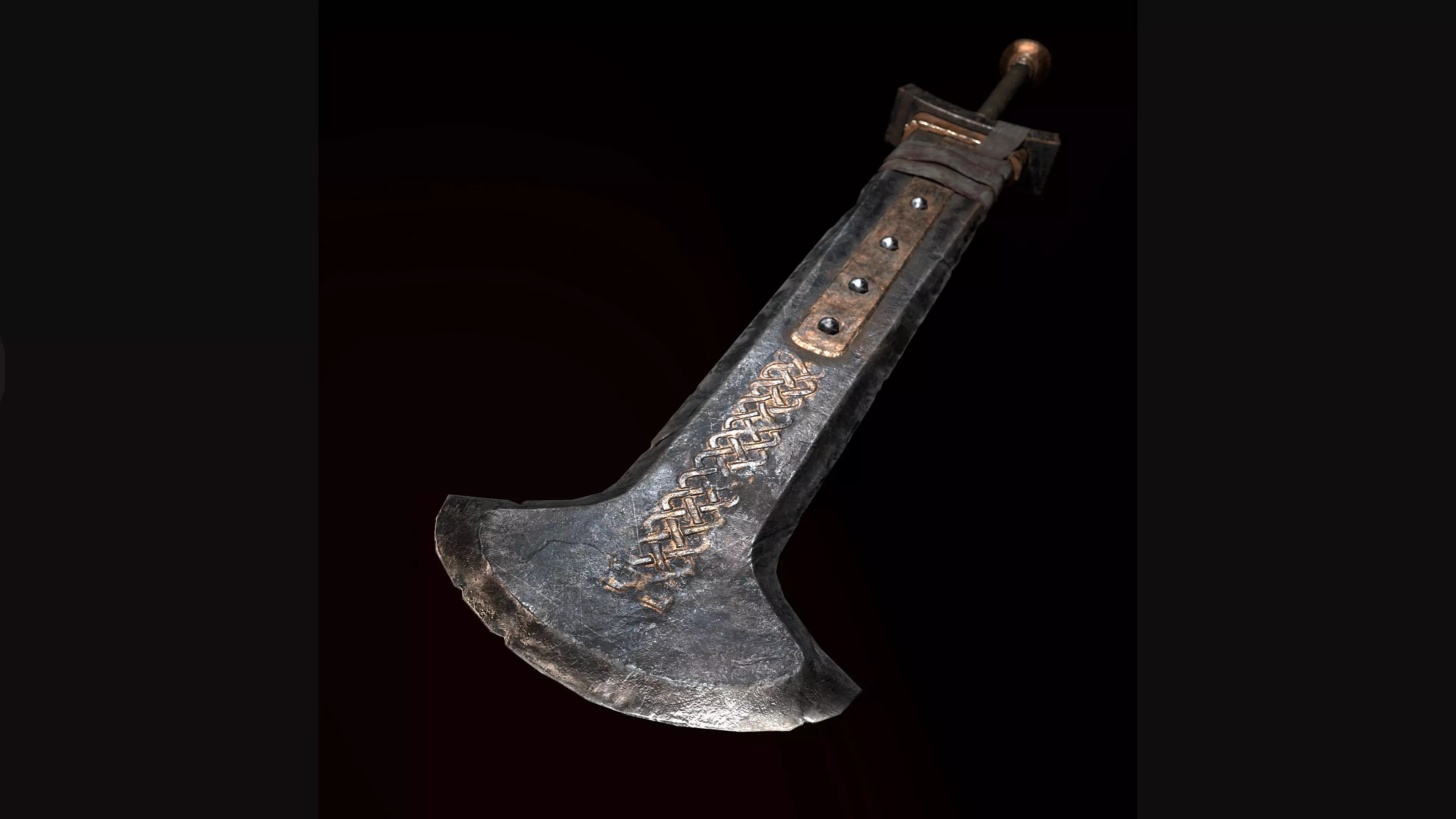 Medieval great viking sword Game ready Low-poly 3D model_0