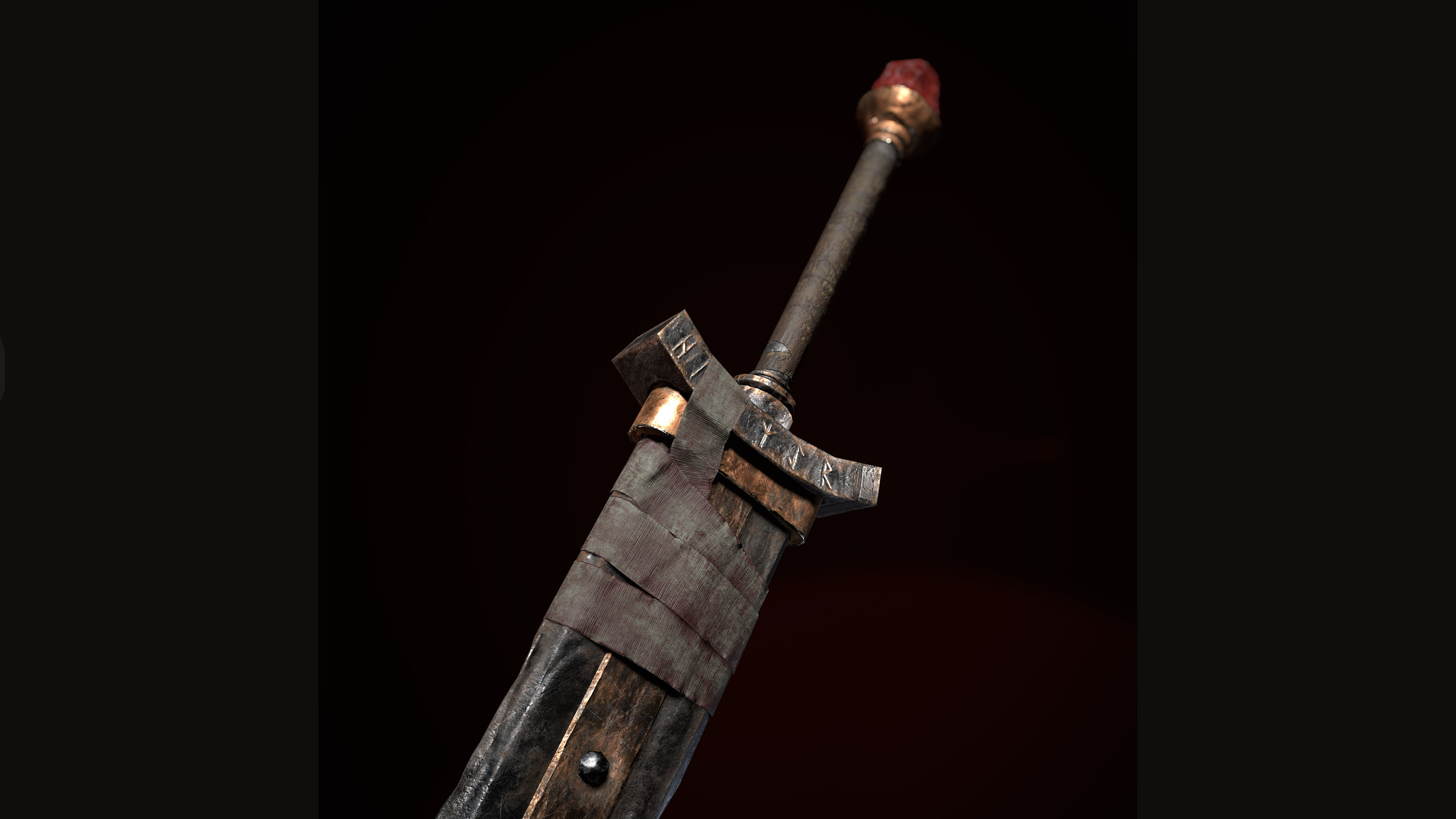 Medieval great viking sword Game ready Low-poly 3D model_4