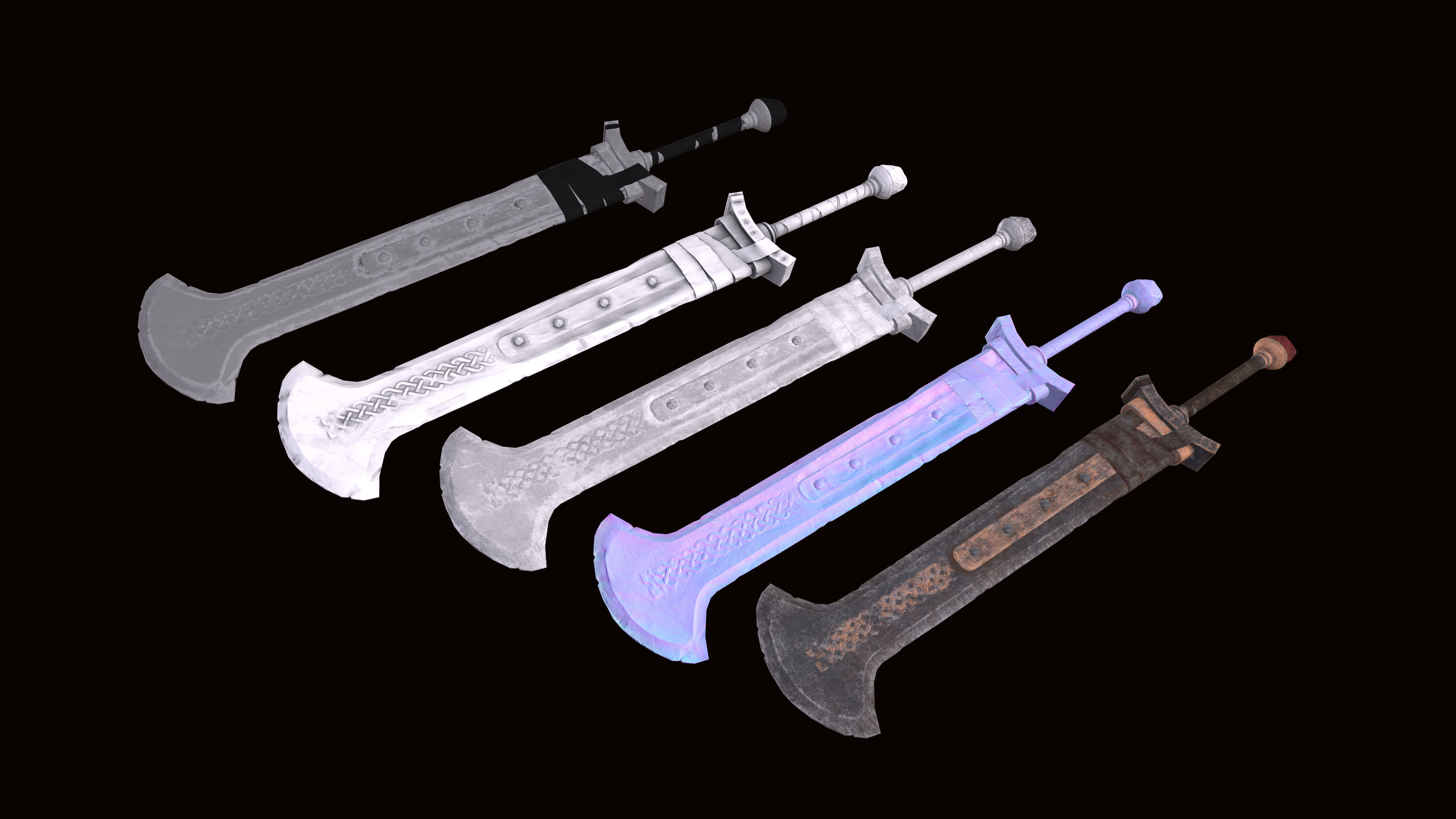 Medieval great viking sword Game ready Low-poly 3D model_5