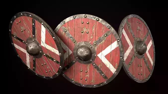 Medieval viking round shield with simple ornament Game ready