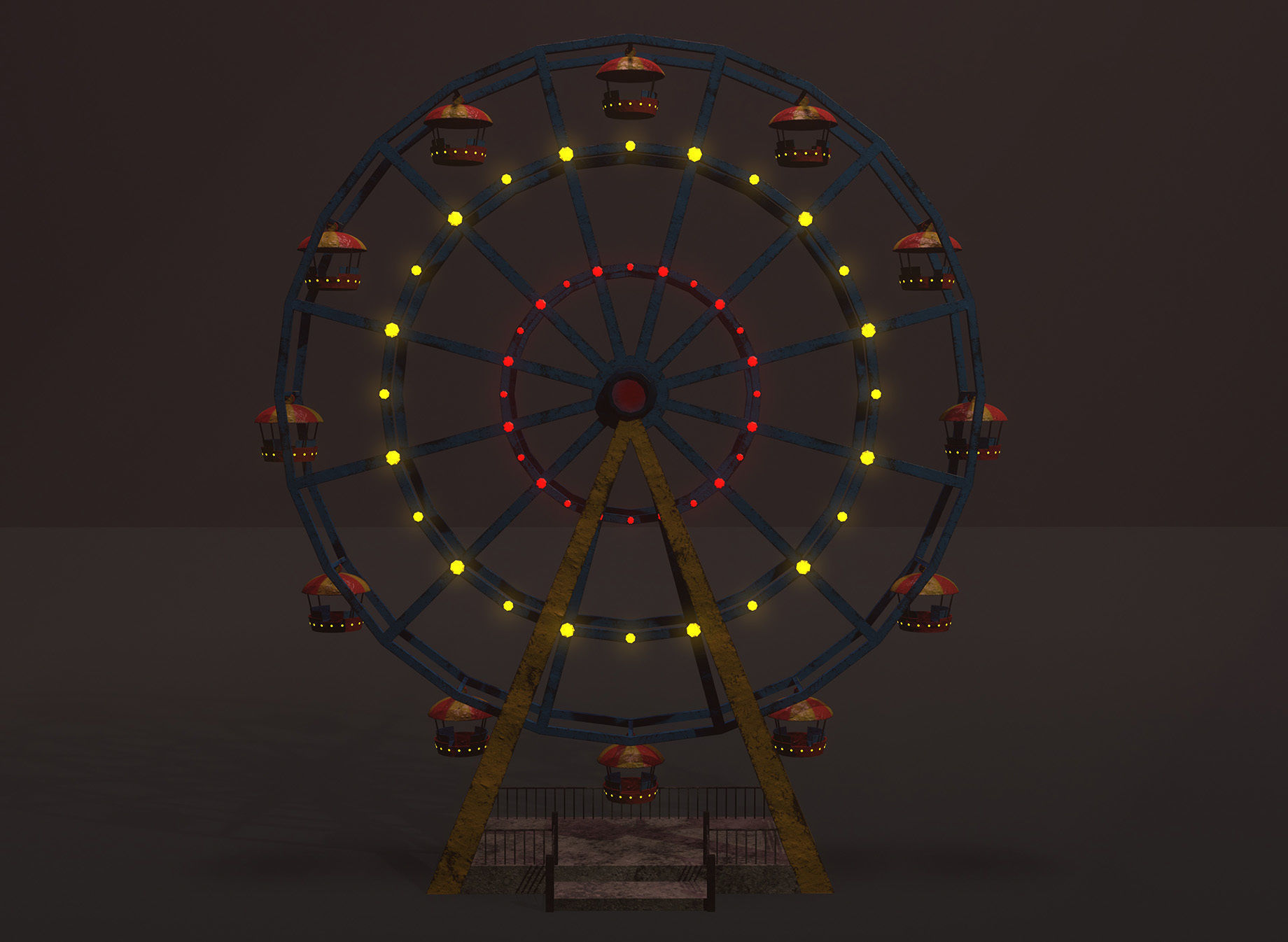 old cartoon ferris wheel Low-poly 3D model_3