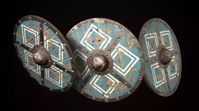 Medieval viking round shield with geometric ornament Game ready