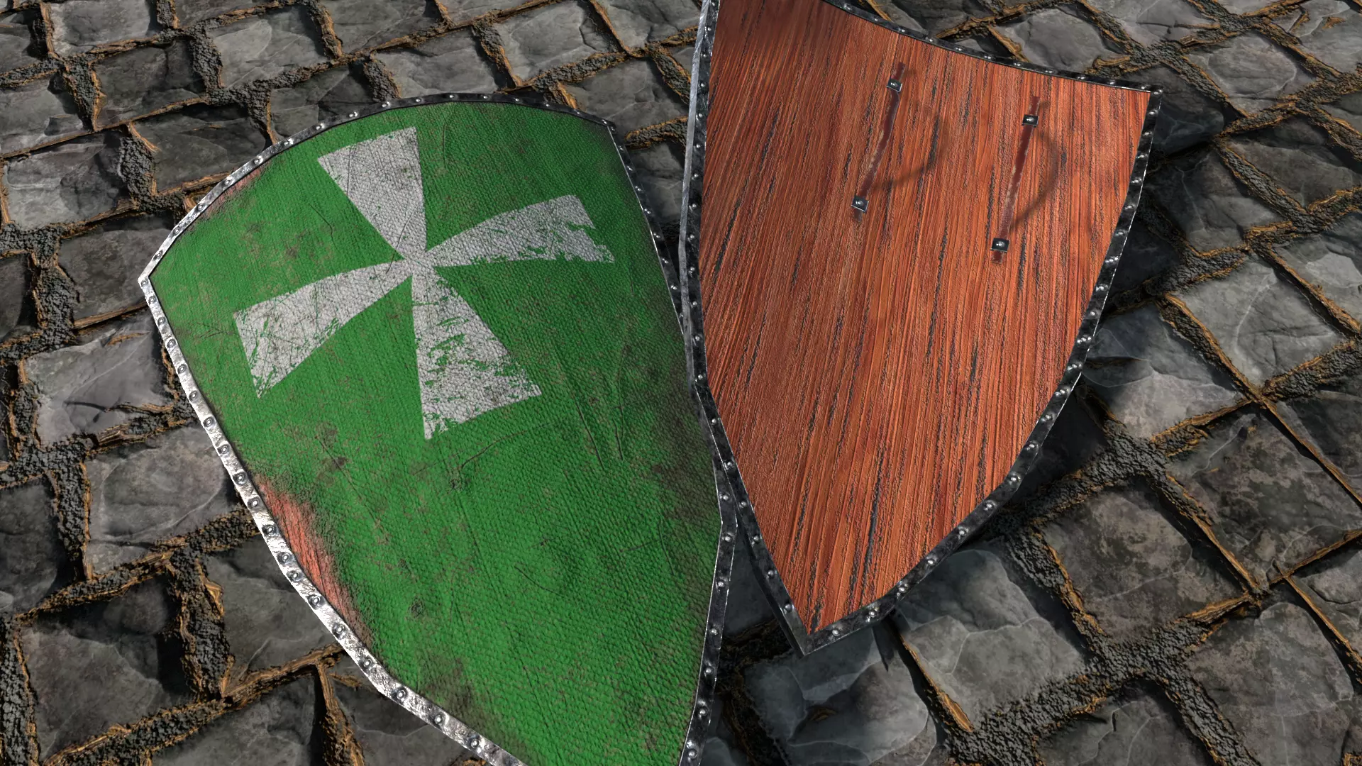 Medieval round shield with coat of arms  2 Low-poly 3D model_0