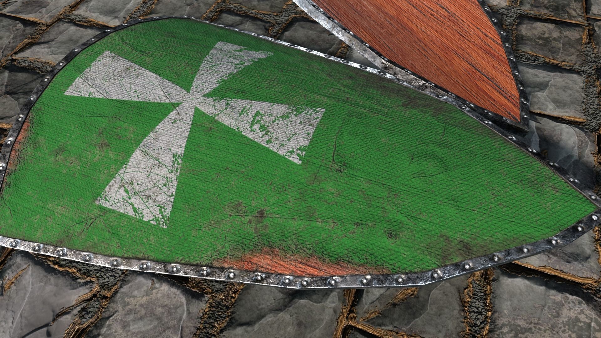 Medieval round shield with coat of arms  2 Low-poly 3D model_3