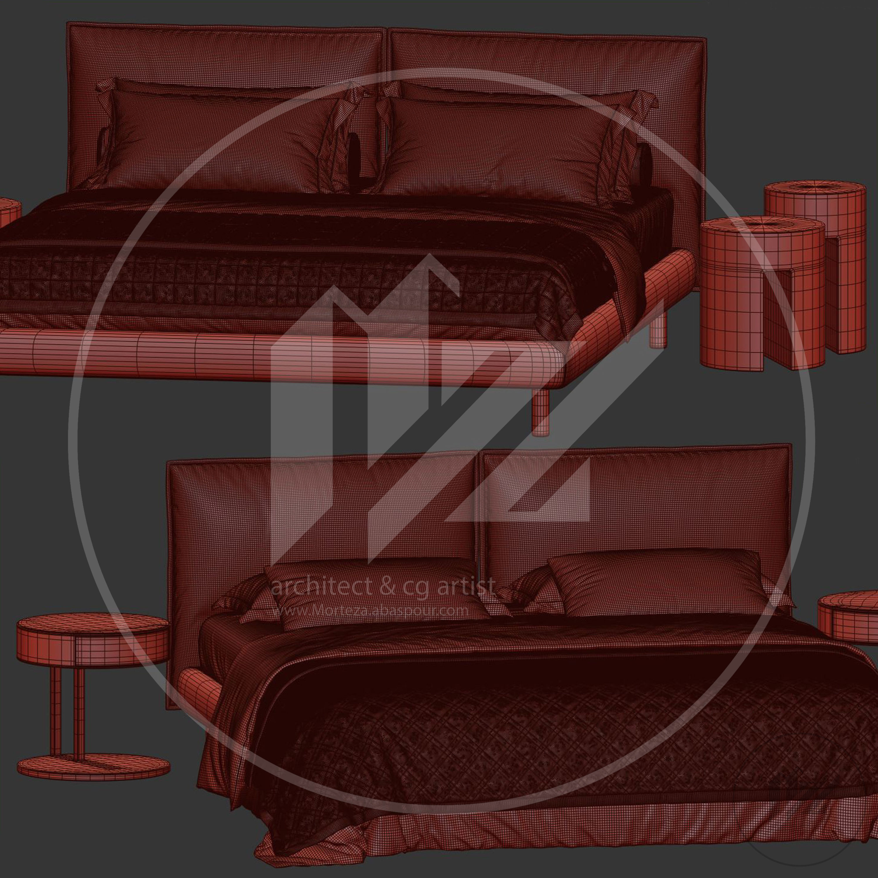 Meridiani Oliver Bed 3D model_4