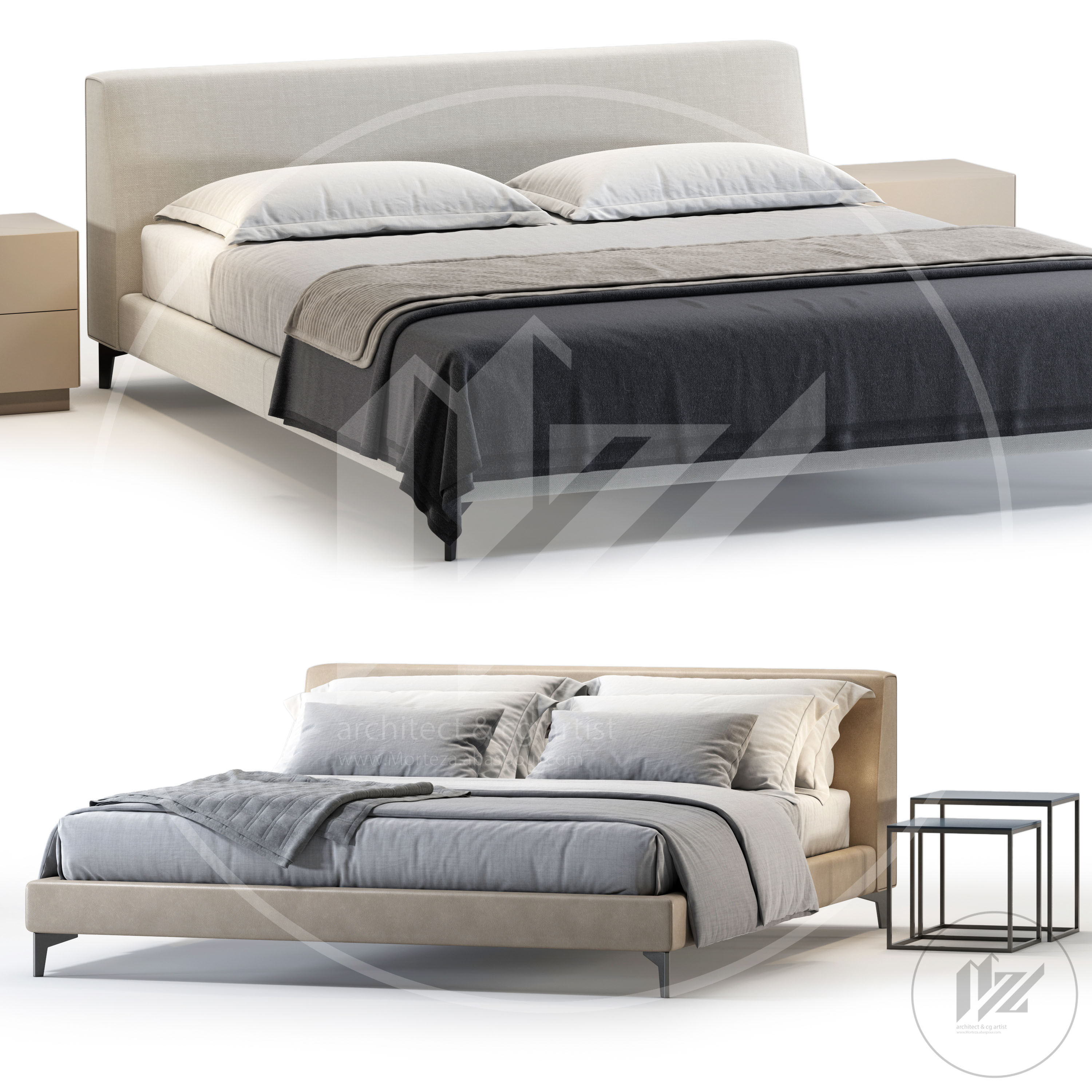 Meridiani LOUIS UP Bed 3D model_1