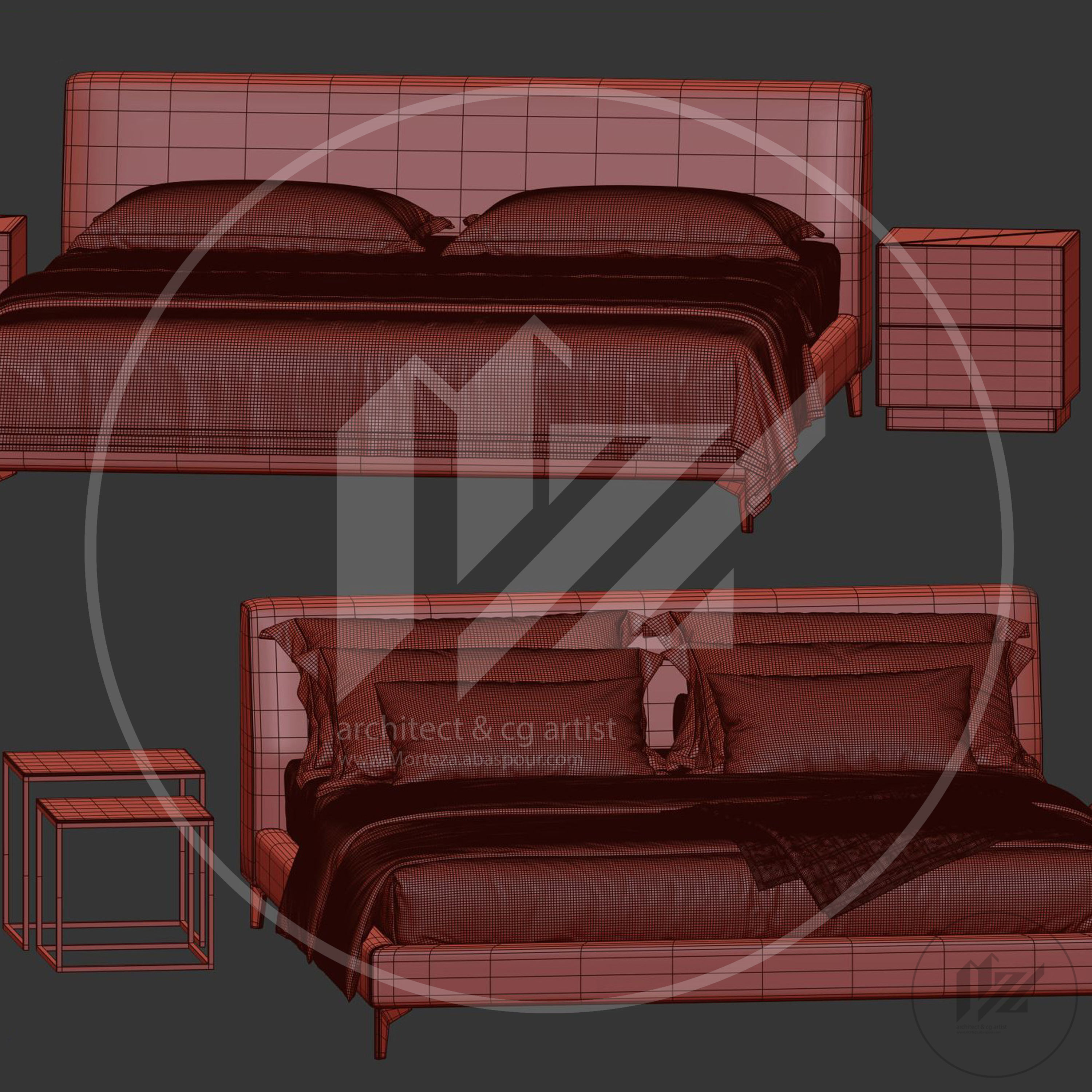 Meridiani LOUIS UP Bed 3D model_4