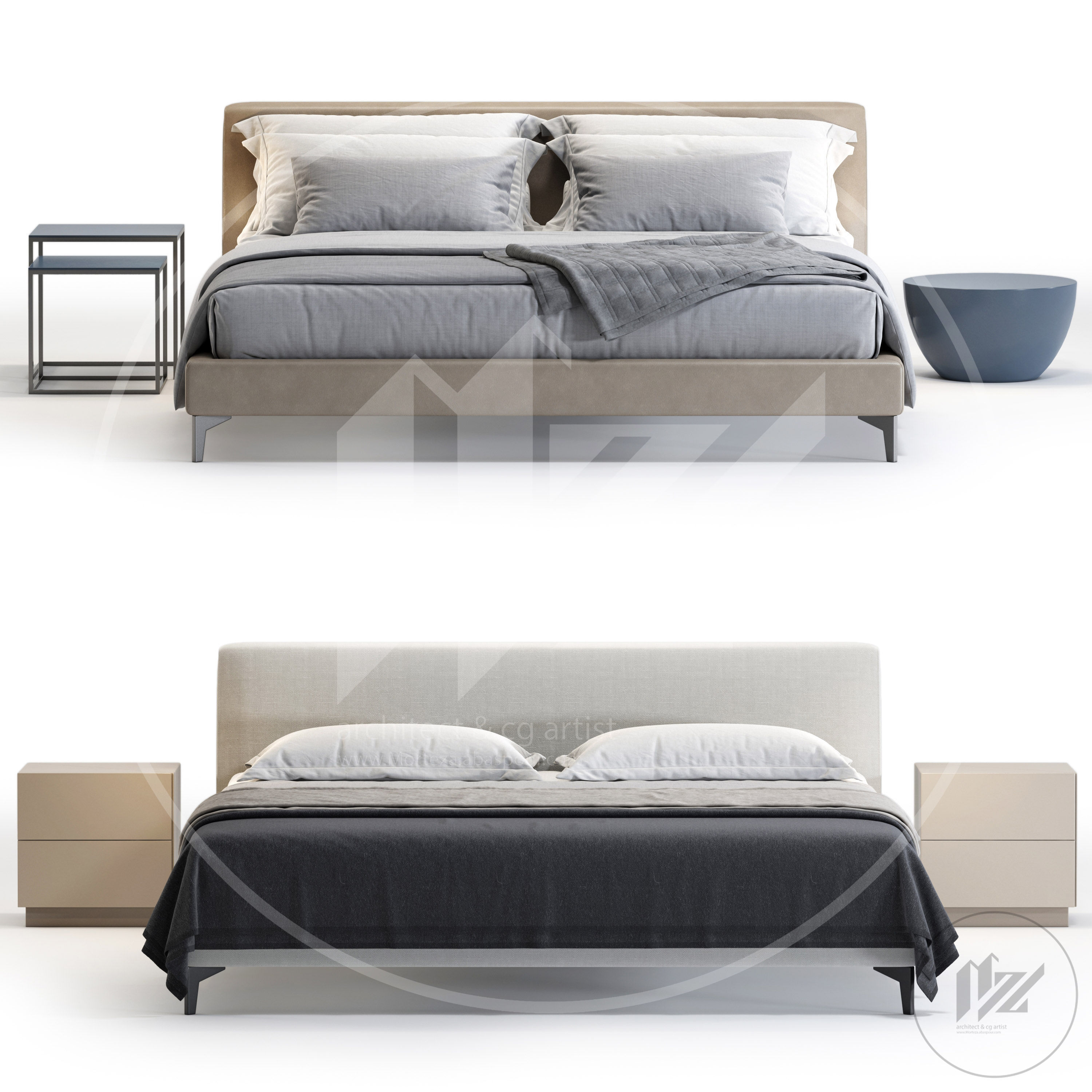 Meridiani LOUIS UP Bed 3D model_2