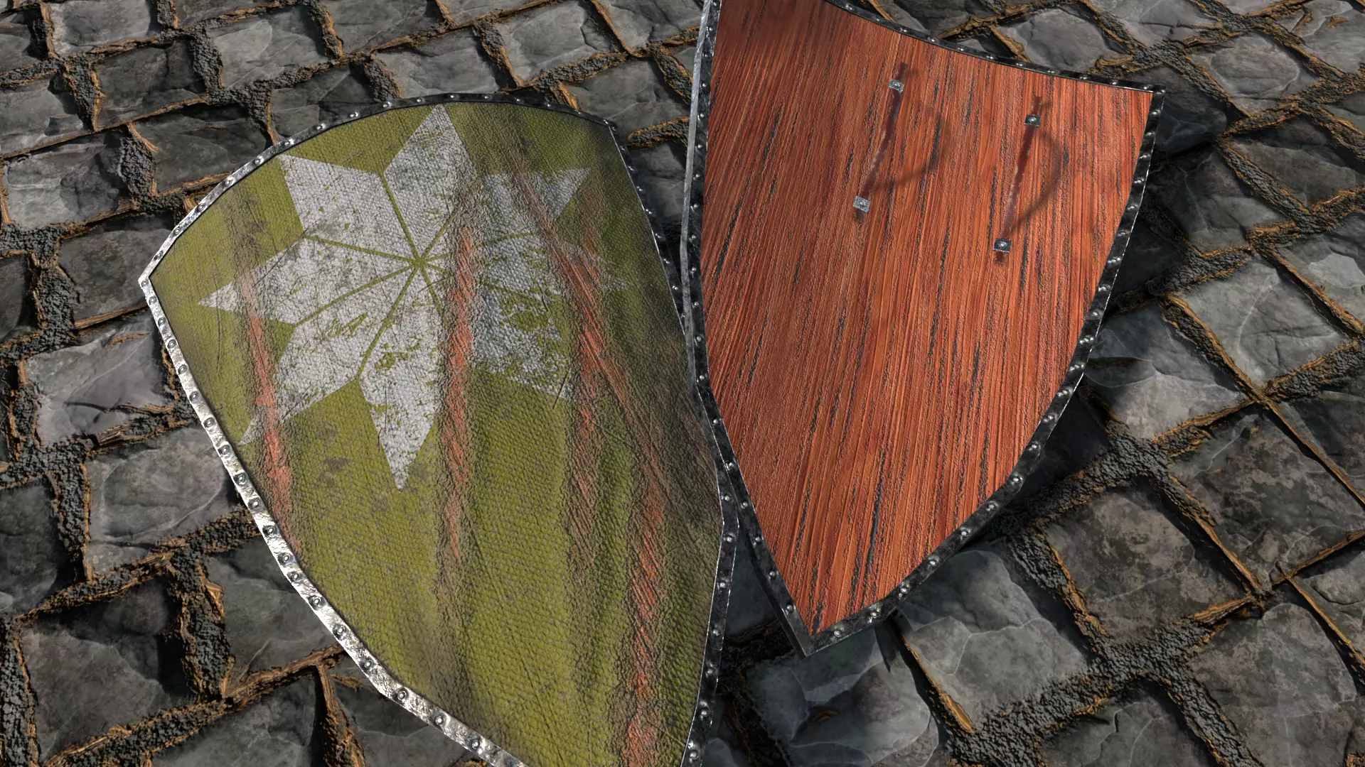 Medieval round shield with coat of arms 3 Low-poly 3D model_0