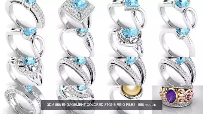 3DM 558 ENGAGEMENT COLORED STONE RING FILES 3D Model Collection