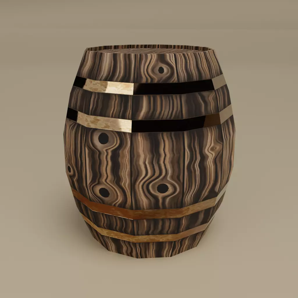 game ready wooden barrel Low-poly 3D model