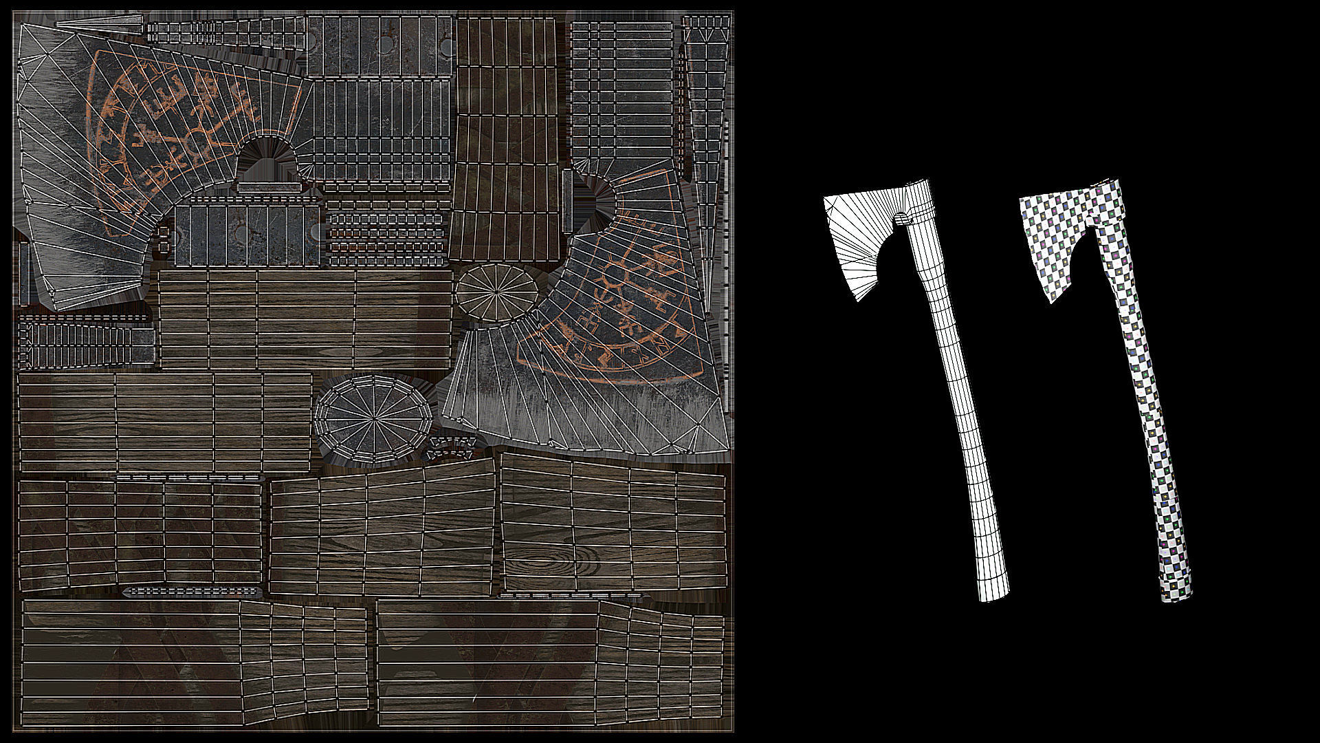 Viking axe and shield with geometric ornament Low-poly 3D model_13