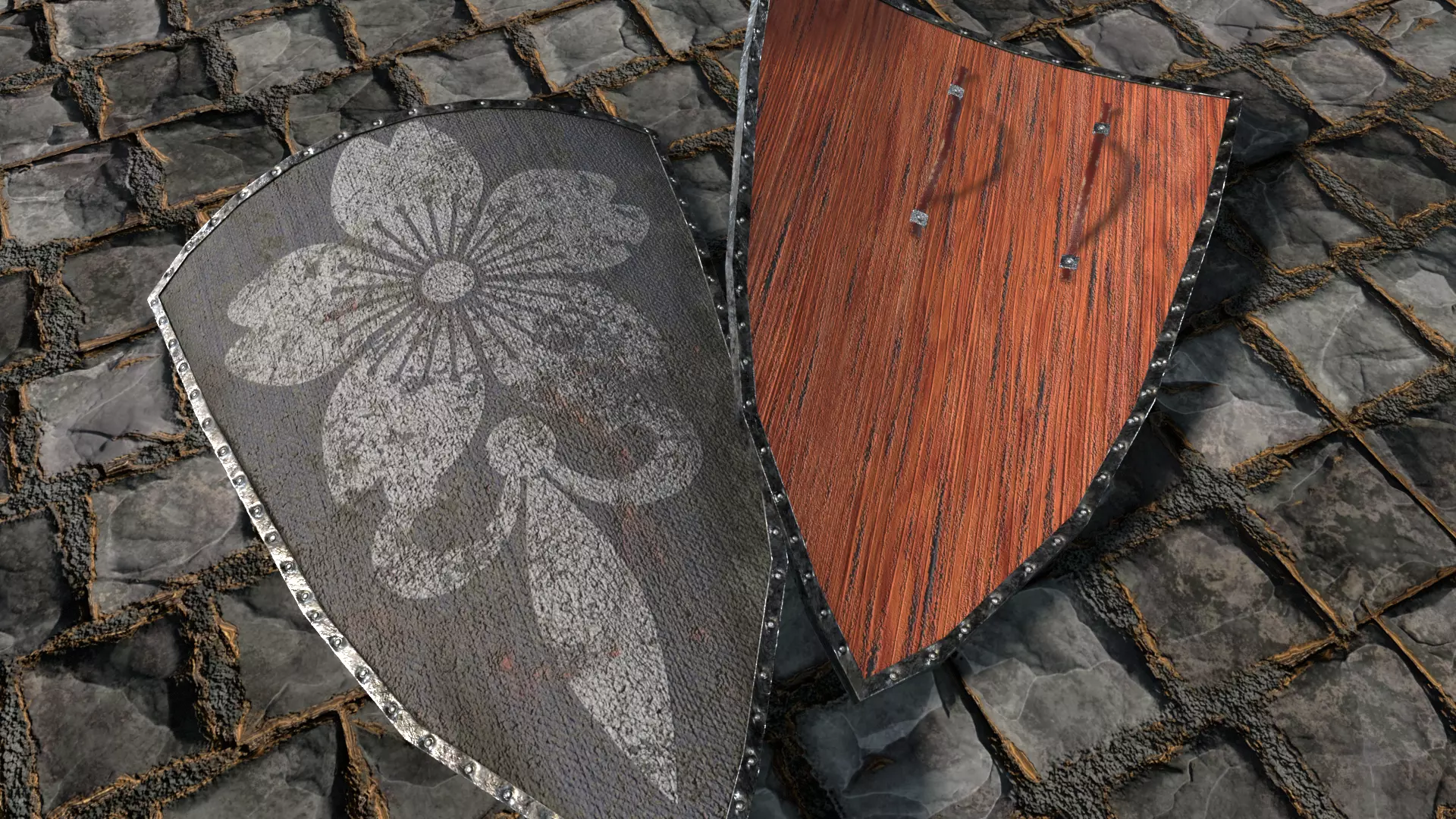 Medieval round shield with coat of arms 4 Low-poly 3D model_0
