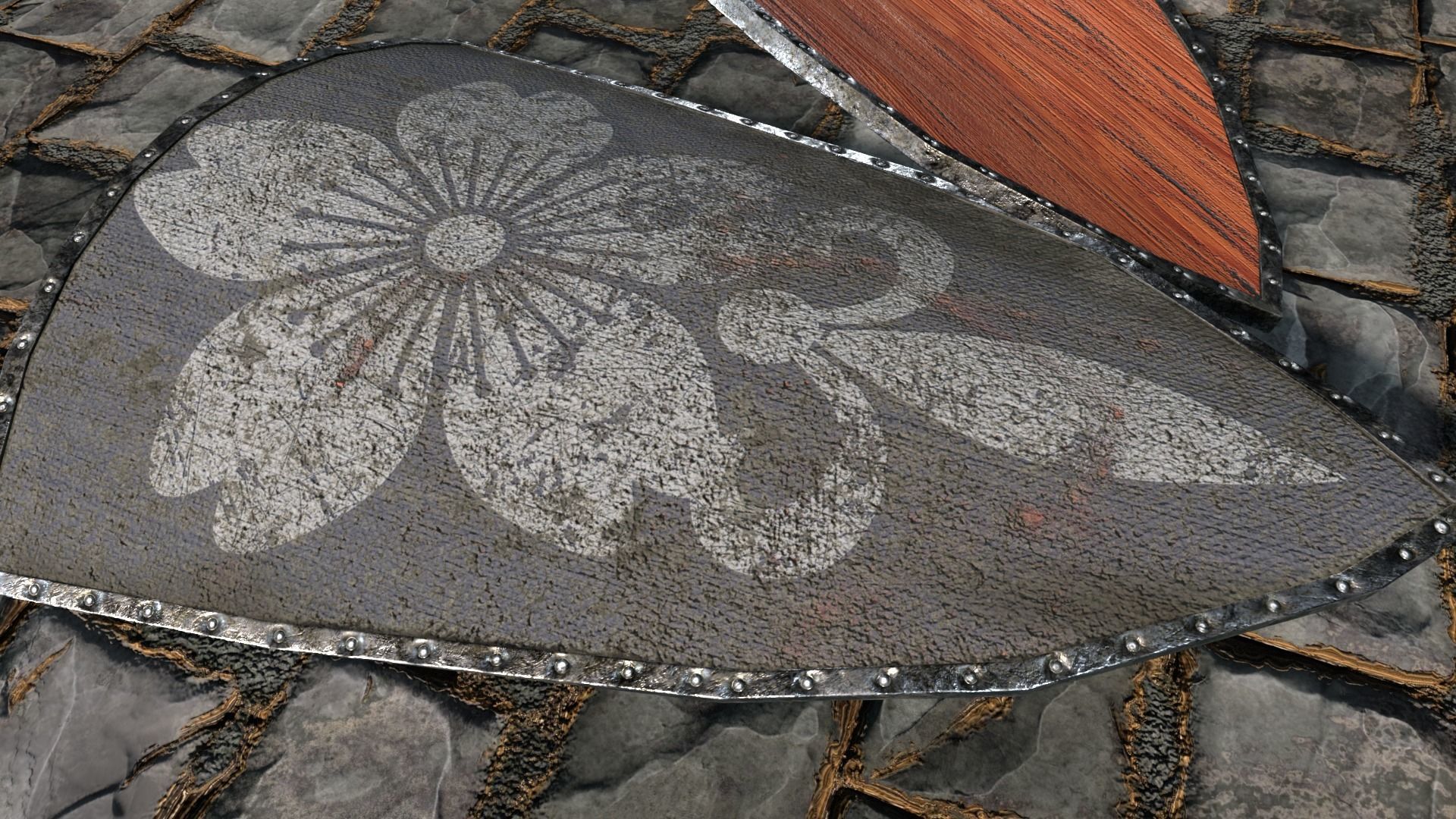 Medieval round shield with coat of arms 4 Low-poly 3D model_4